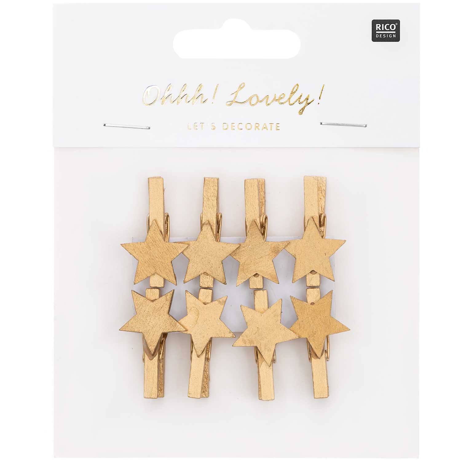 Dekoklammern Stern gold 3cm 8 Stück von Rico Design