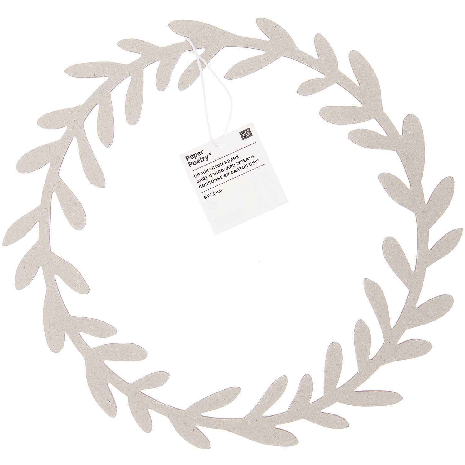 Paper Poetry Graukarton Kranz in Blattform, 3mm dick, 30x28,5cm, von Rico Design, ideal für Dekorationen.