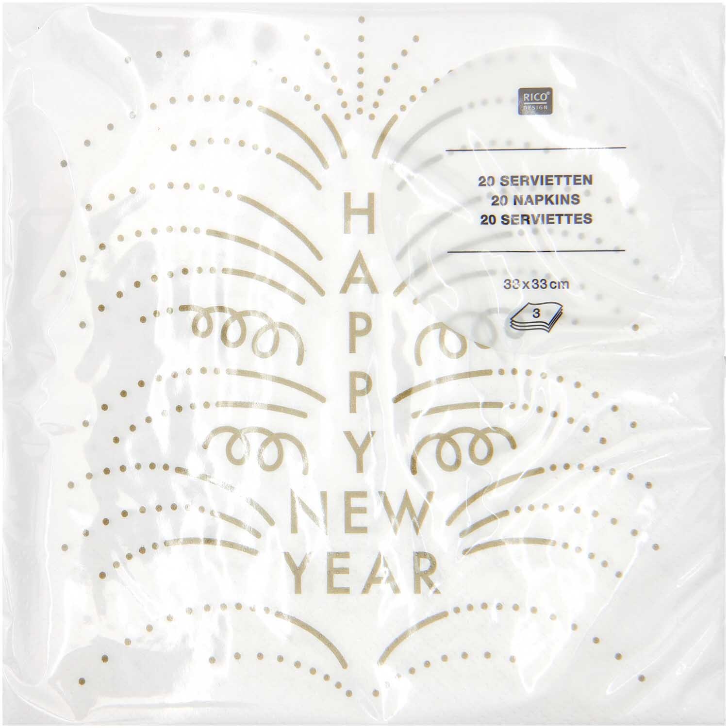 Servietten Happy New Year weiß 33x33cm 20 Stück von Rico Design