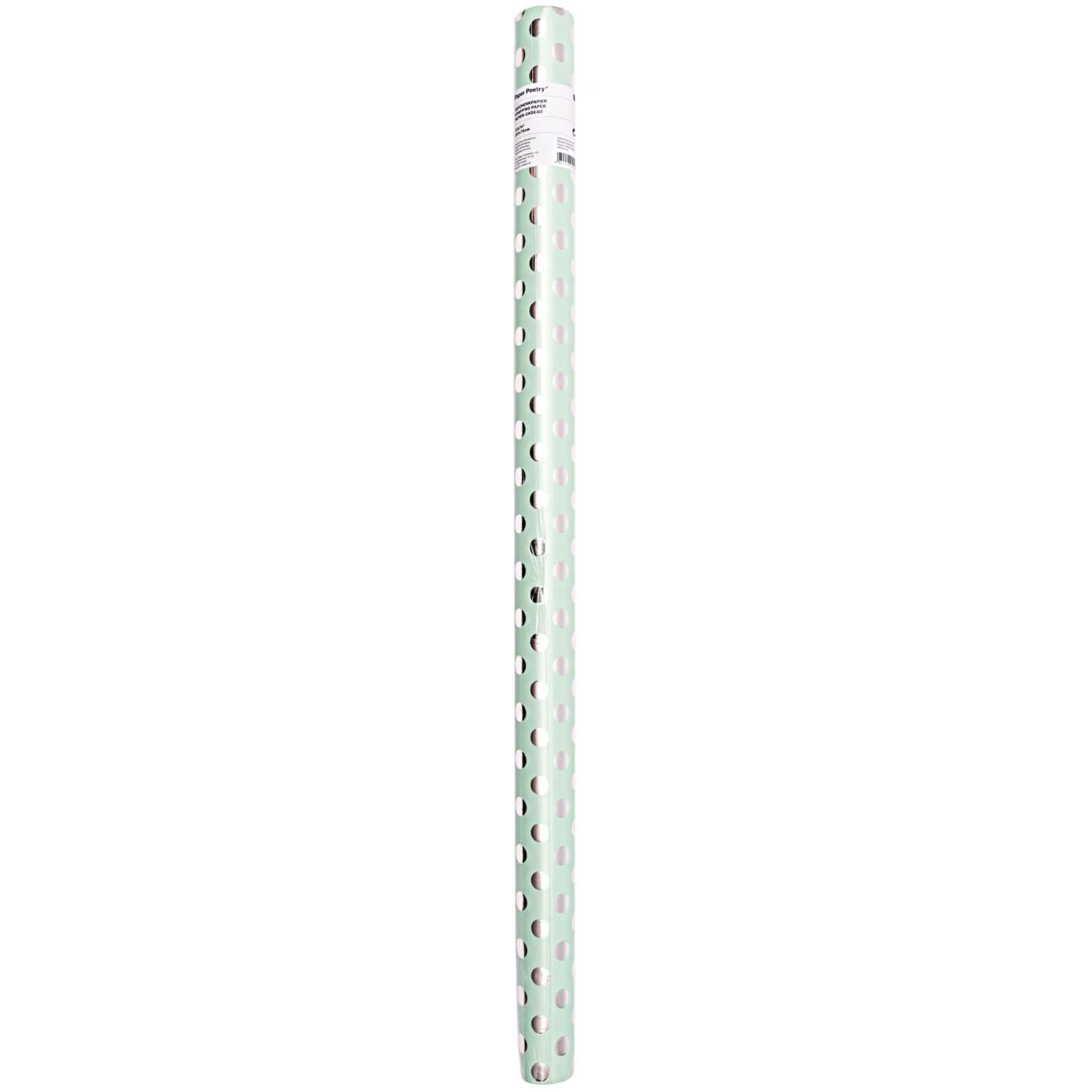 Paper Poetry Geschenkpapier Punkte mint-silber 70cm 2m Hot Foil von Rico Design Paper Poetry Geschenkpapier mit silbernen Punkten auf mintfarbenem Hintergrund, Rolle von Rico Design.