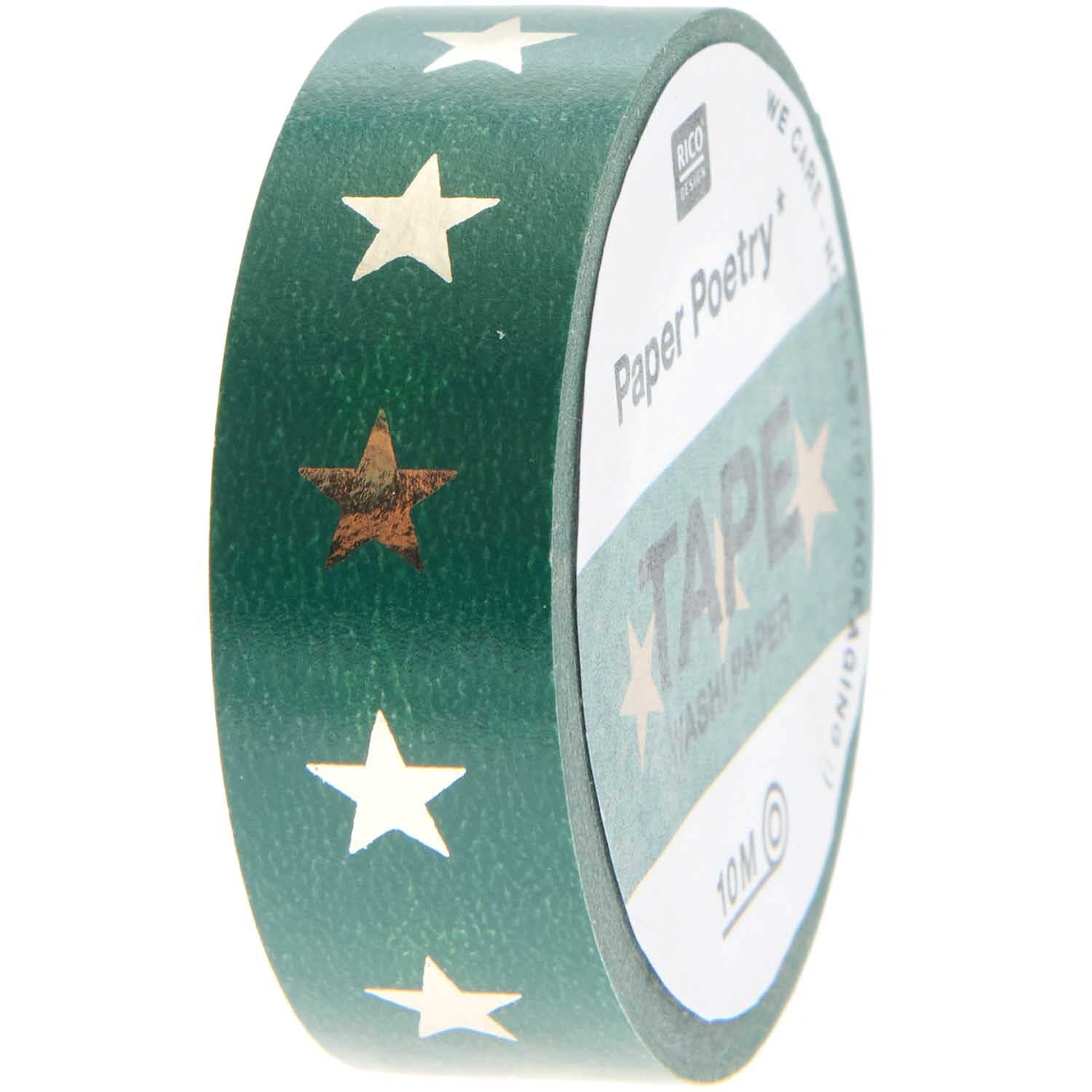 Paper Poetry Tape Sterne grün-gold 1,5cm 10m von Rico Design