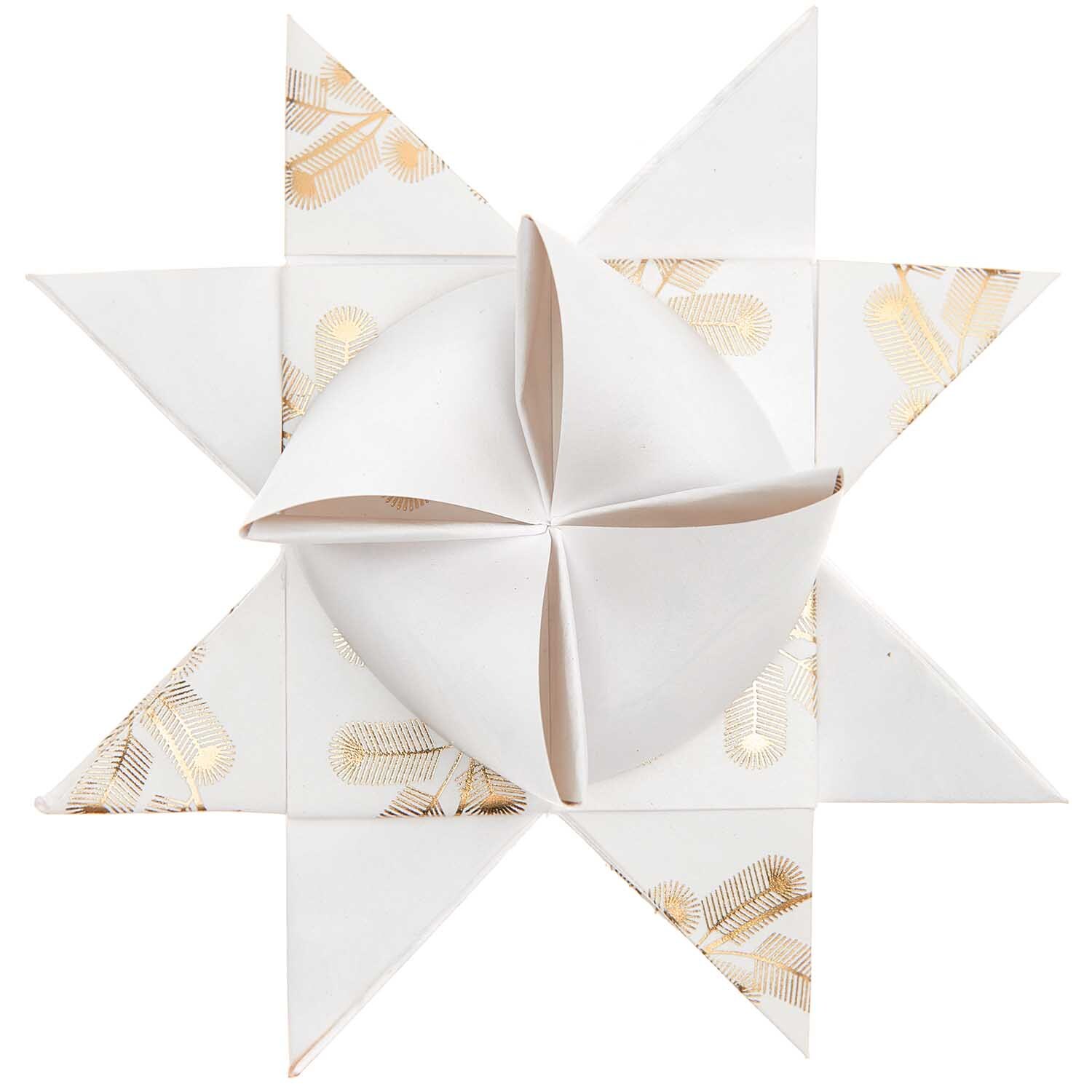 Paper Poetry Bandes de Fröbel Branches 120g/m2 40 pièces from Rico Design Paper Poetry Fröbelstreifen Zweige, kunstvoll gefalteter Stern aus weißem Papier mit goldenen Zweigmuster, ideal für kreative Dekorationen.