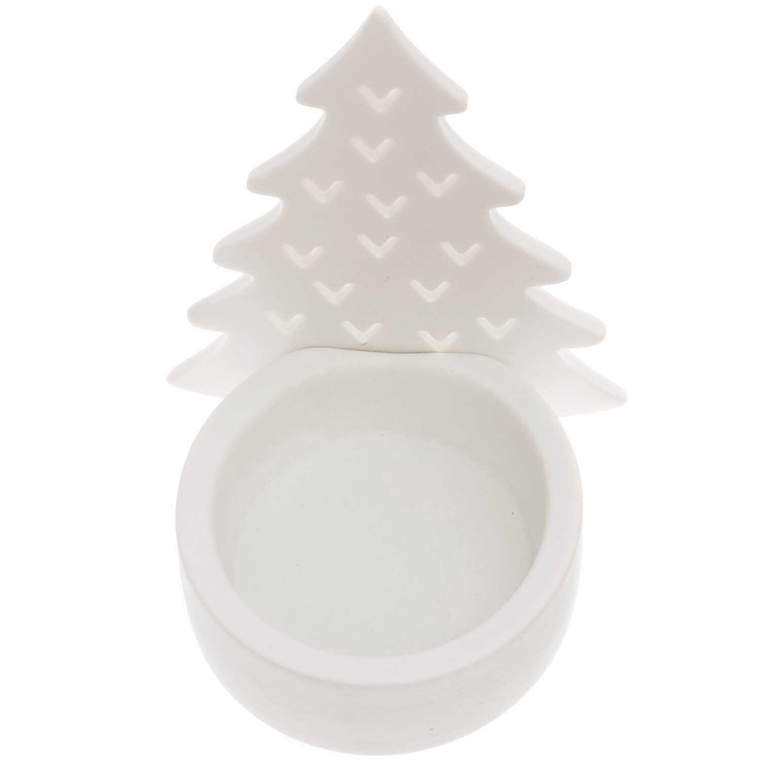 Teelichthalter Tannenbaum Keramik weiß 8,5x5x6,5cm von Rico Design