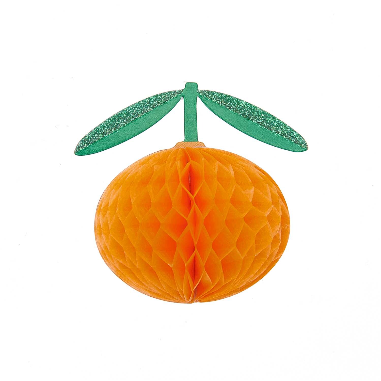 Paper Poetry Wabenpapiersticker Orangen: Ein oranger Wabenpapiersticker in Form einer Orange mit grünen Blättern von Rico Design.