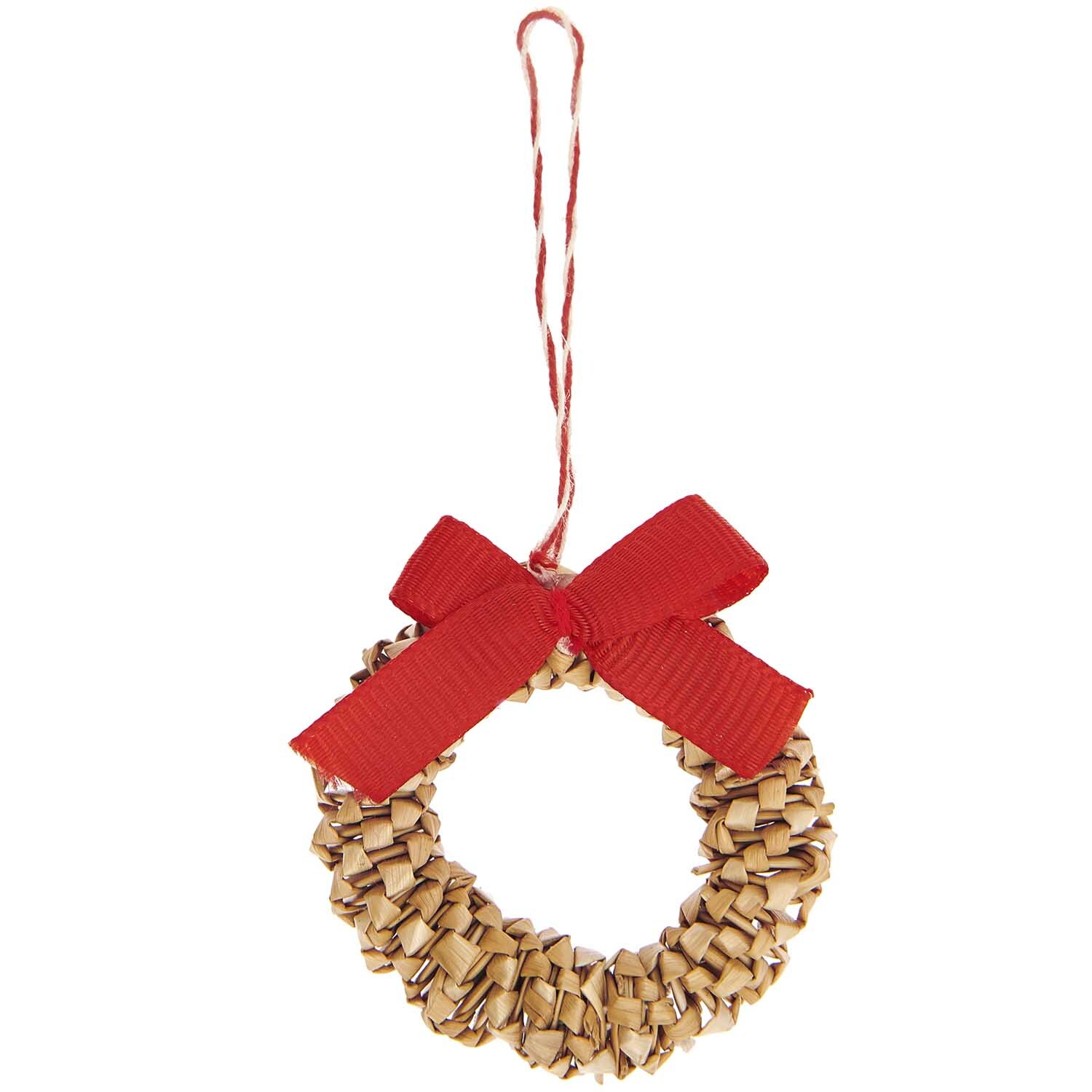 Strohkranz-Set 5x5cm von Rico Design: Ein dekorativer Strohkranz mit roter Schleife, ideal für festliche Anlässe.
