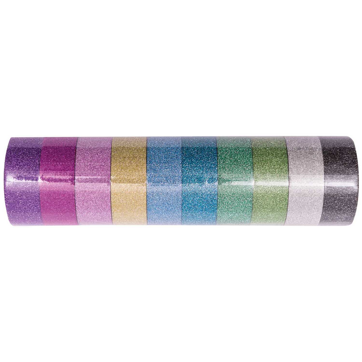 Paper Poetry Glitter Tape Set mit zehn bunten Rollen in verschiedenen Farben, ideal für kreative Projekte.