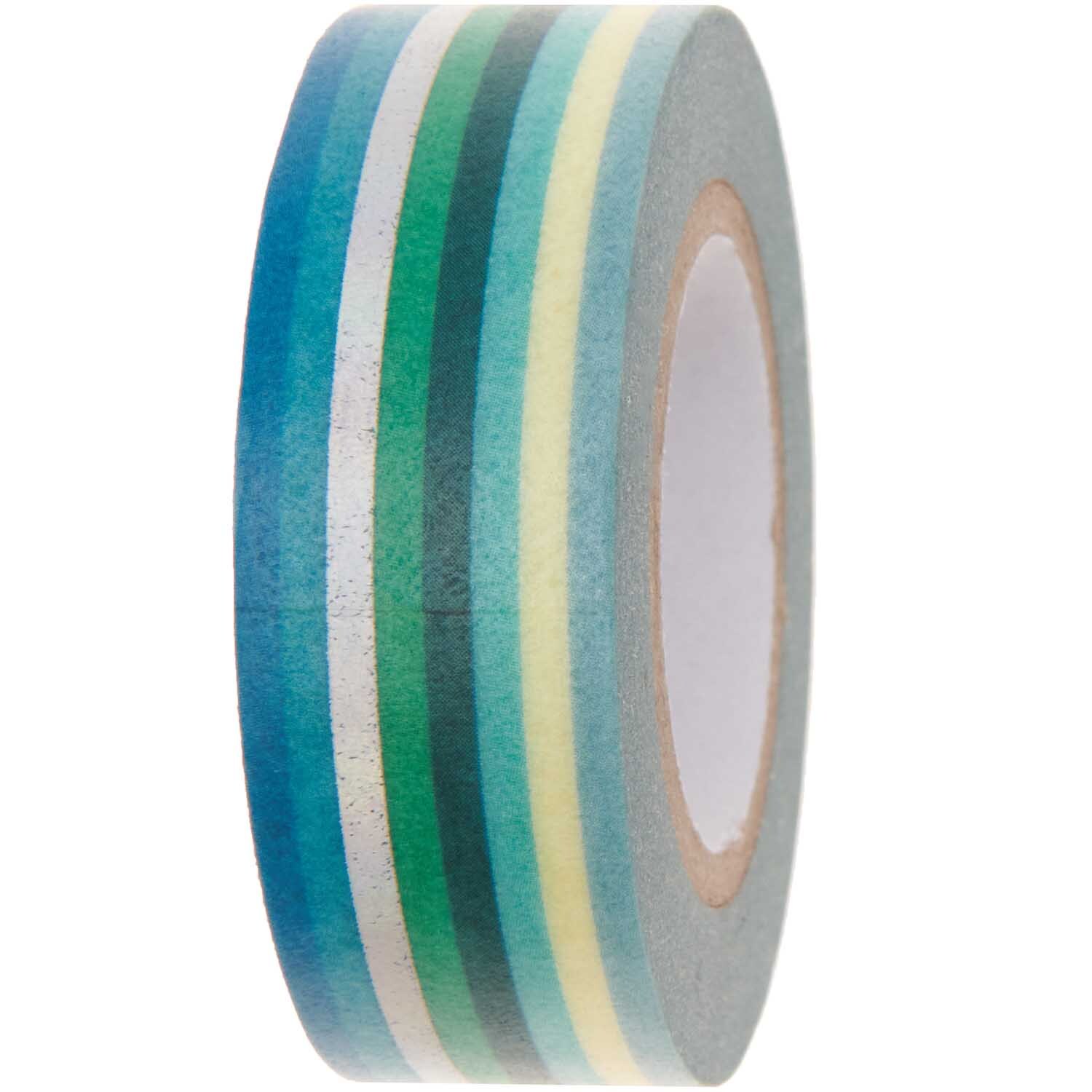 Paper Poetry Tape mit Streifen in irisierenden Grüntönen von Rico Design, 1,5 cm breit, 10 m lang.