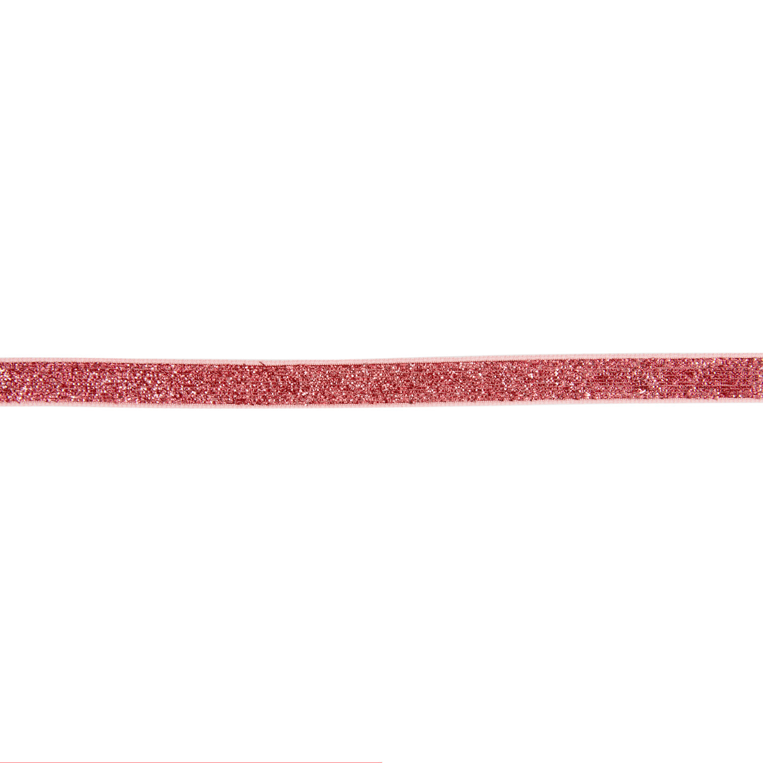 Glitzerband Rosa von Rico Design, 10mm x 3m, zeigt ein funkelndes, rosafarbenes Band auf weißem Hintergrund.