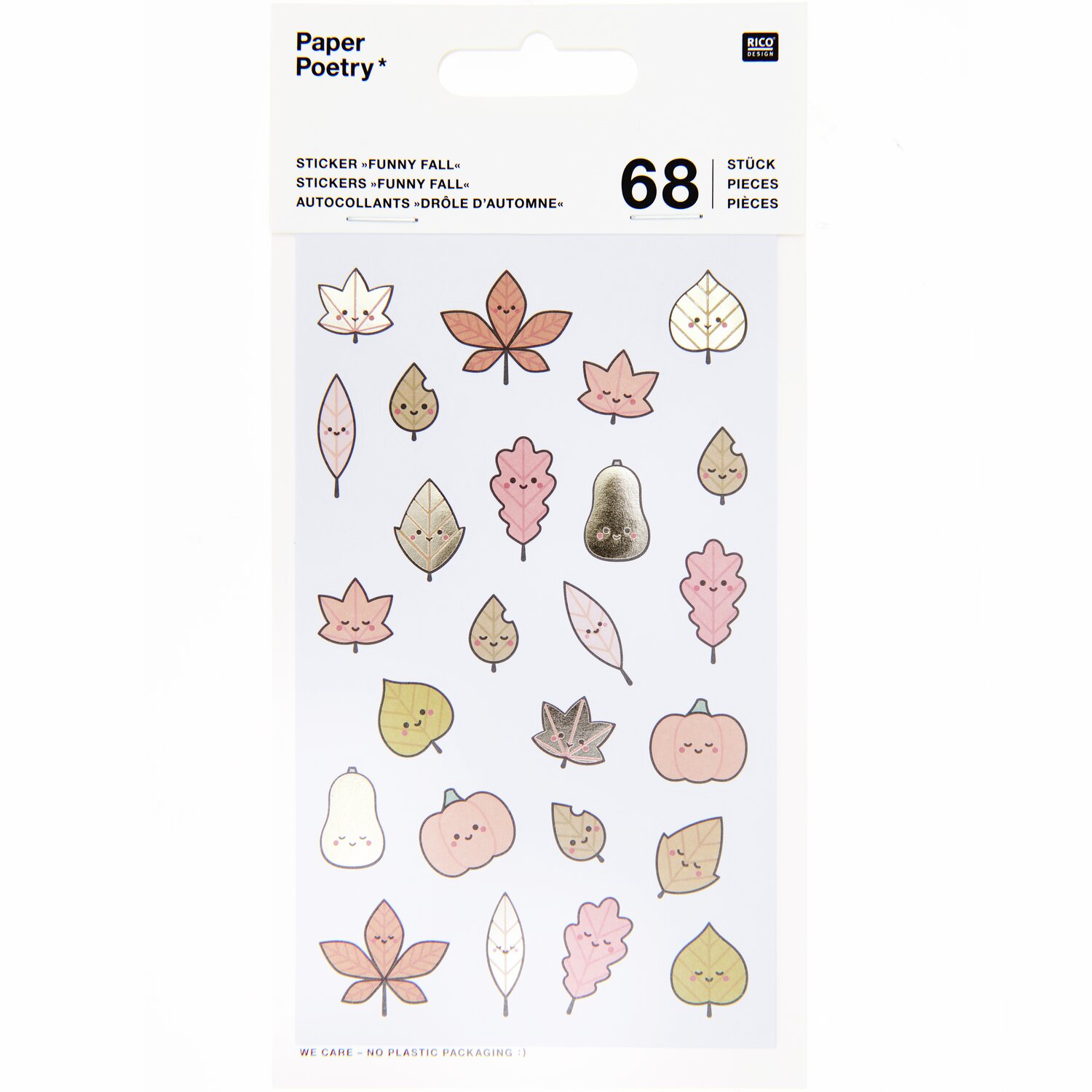 Paper Poetry Sticker Blätter Kawaii 4 Blatt: Bunte Herbstblätter-Sticker mit niedlichen Gesichtern, ideal für kreative Bastelprojekte.