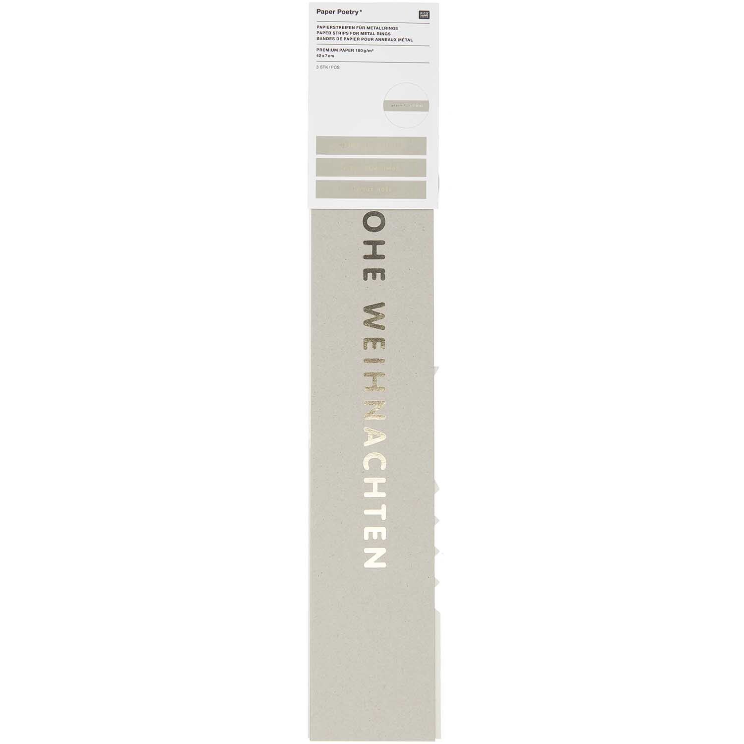 Paper Poetry Papierstreifen weihnachtlich in Grau von Rico Design, vertikal angeordnet mit festlichem Schriftzug.