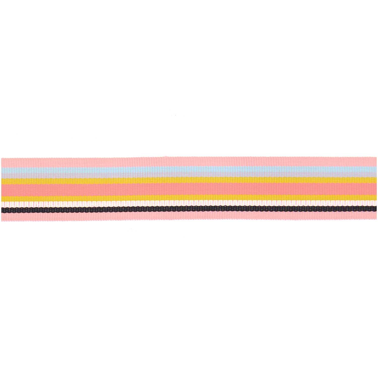 Webband Multi Streifen Neon Pink/Glitter Bunt mit rosa, schwarzen, grauen, gelben und blauen Streifen, 25mmx3m.