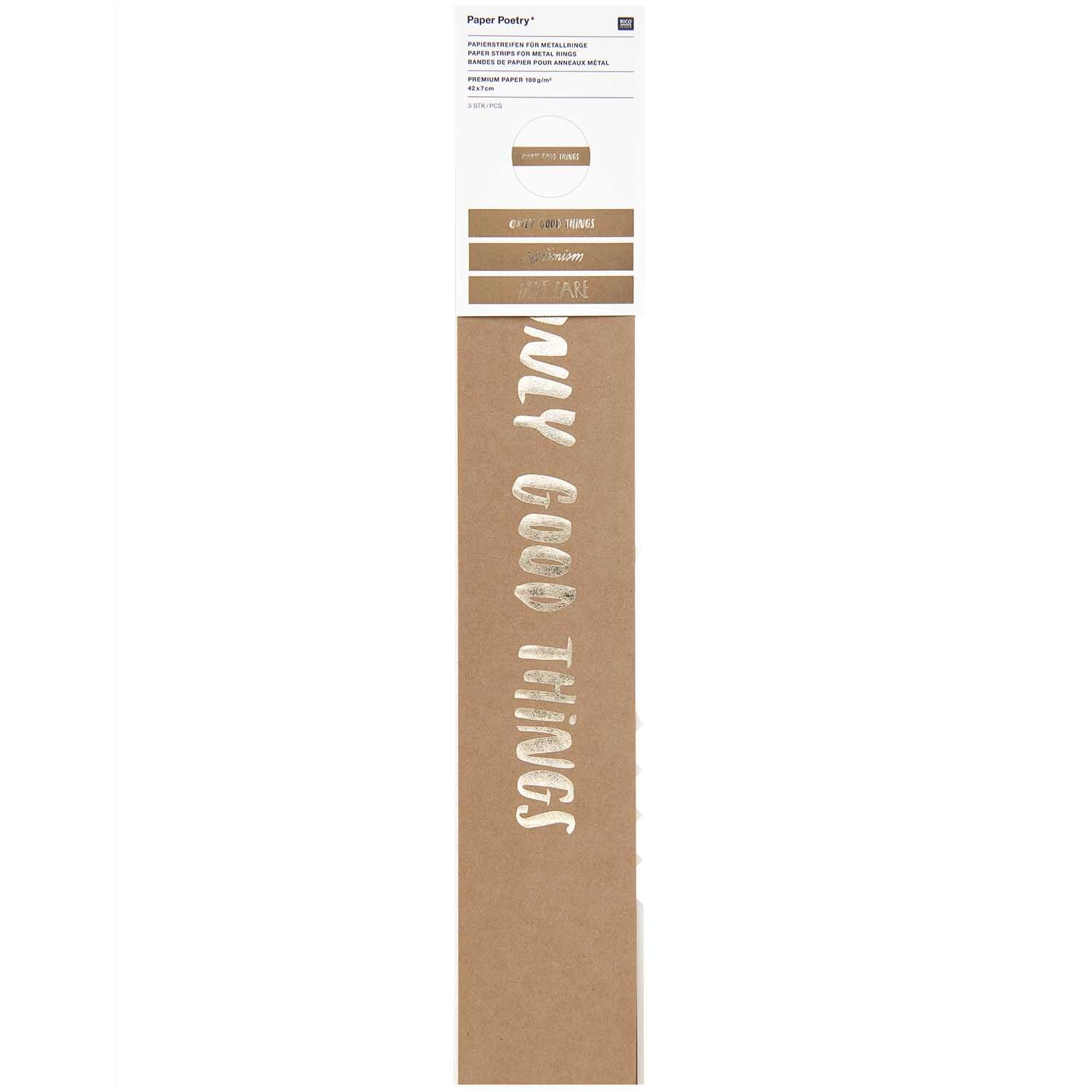 Paper Poetry Kraftpapierstreifen Take Care 7x42cm 3 Stück von Rico Design
