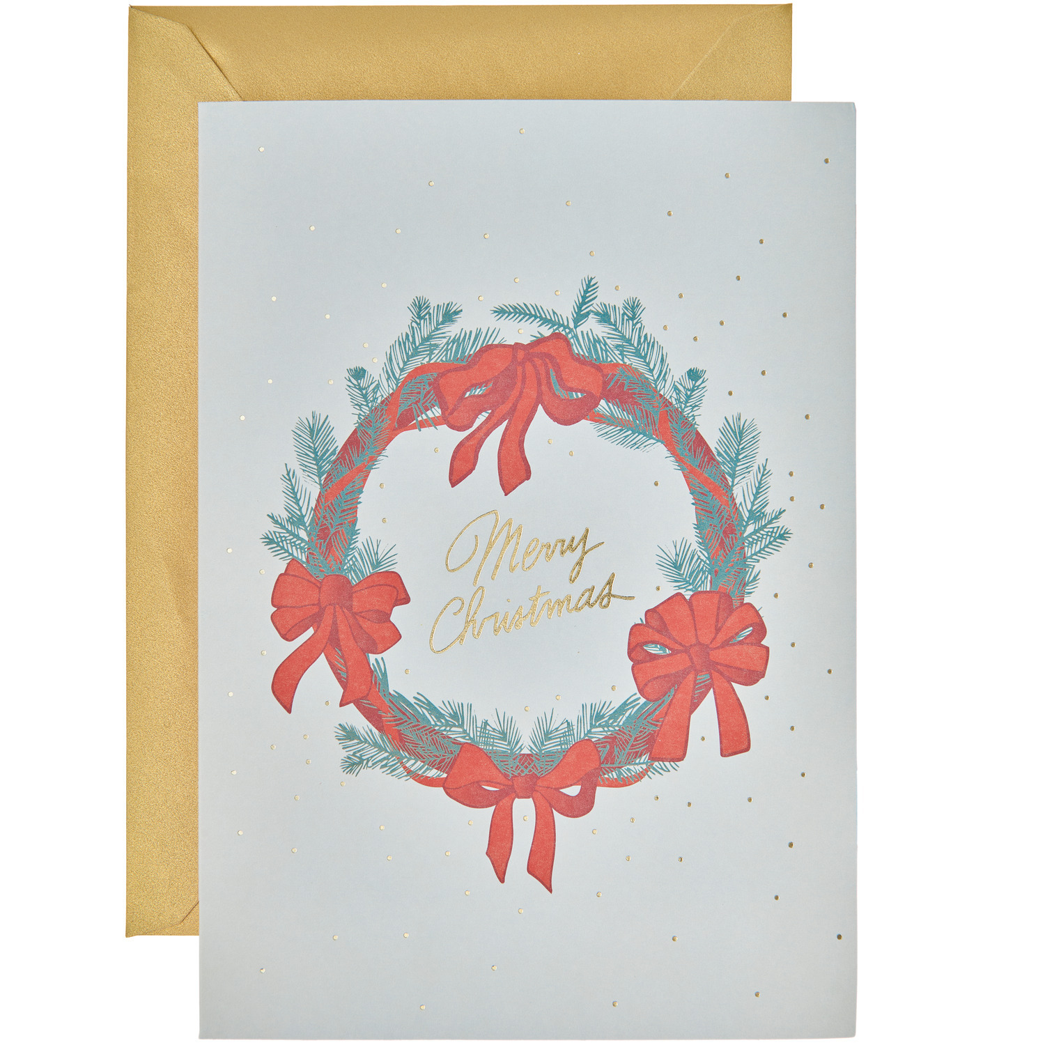 Paper Poetry Kartenset Schleifen Classic mit weihnachtlichem Kranzmotiv und roten Schleifen.