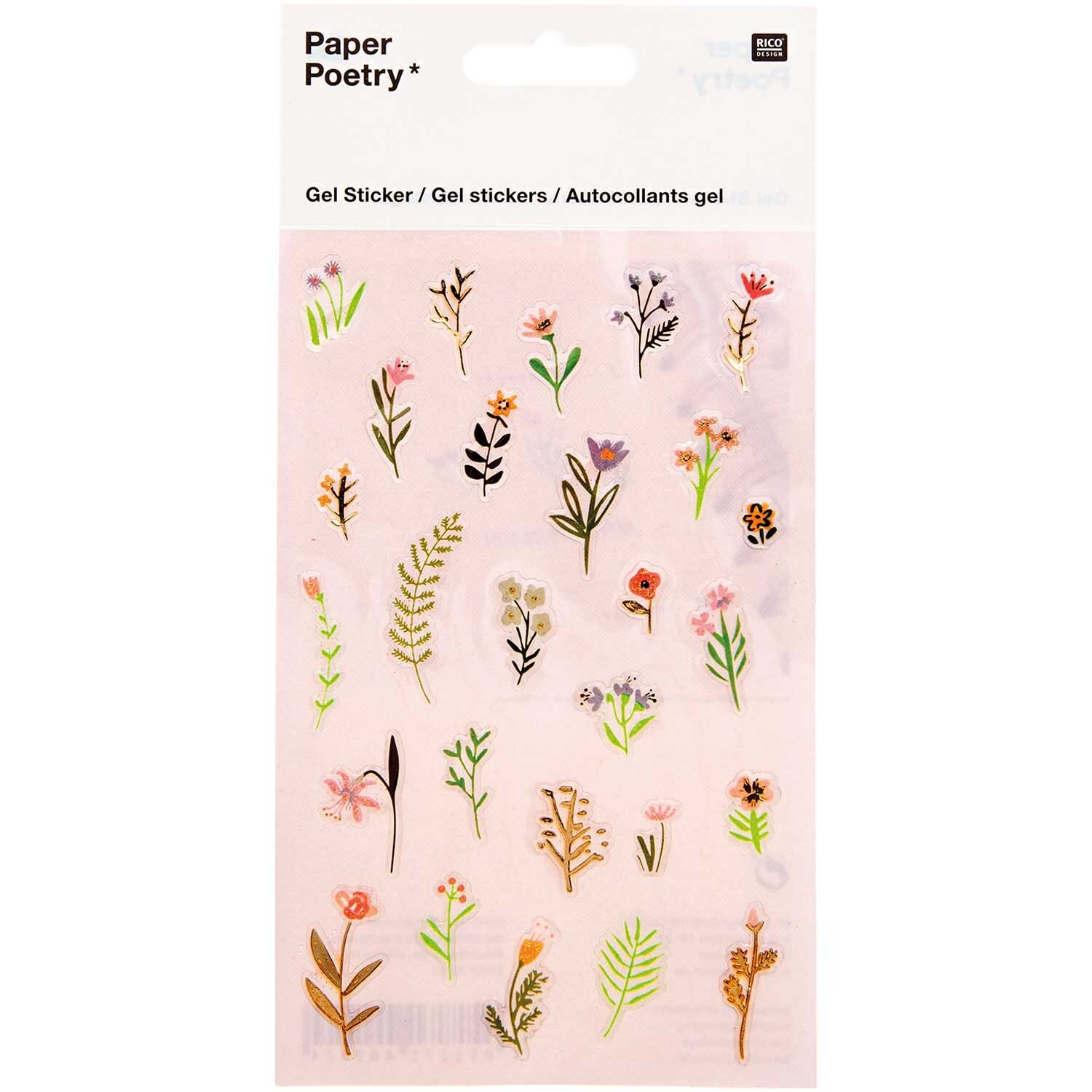 Paper Poetry Gelsticker Bunny Hop Streublumen mit bunten Blumenmotiven von Rico Design auf rosa Hintergrund. Ideal für kreative Projekte.
