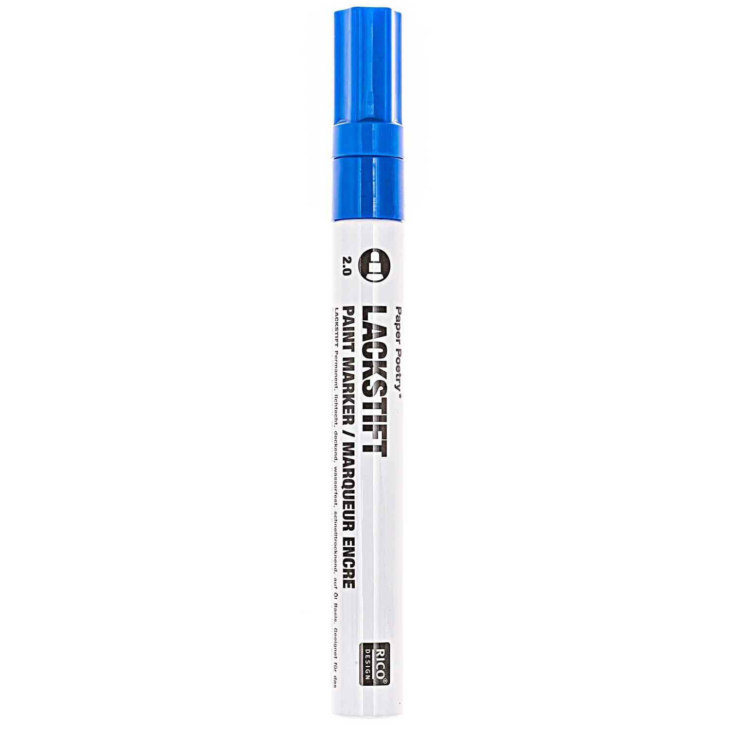 Lackmarker 2,0mm von Rico Design in Blau, ideal für präzises Zeichnen und Schreiben.