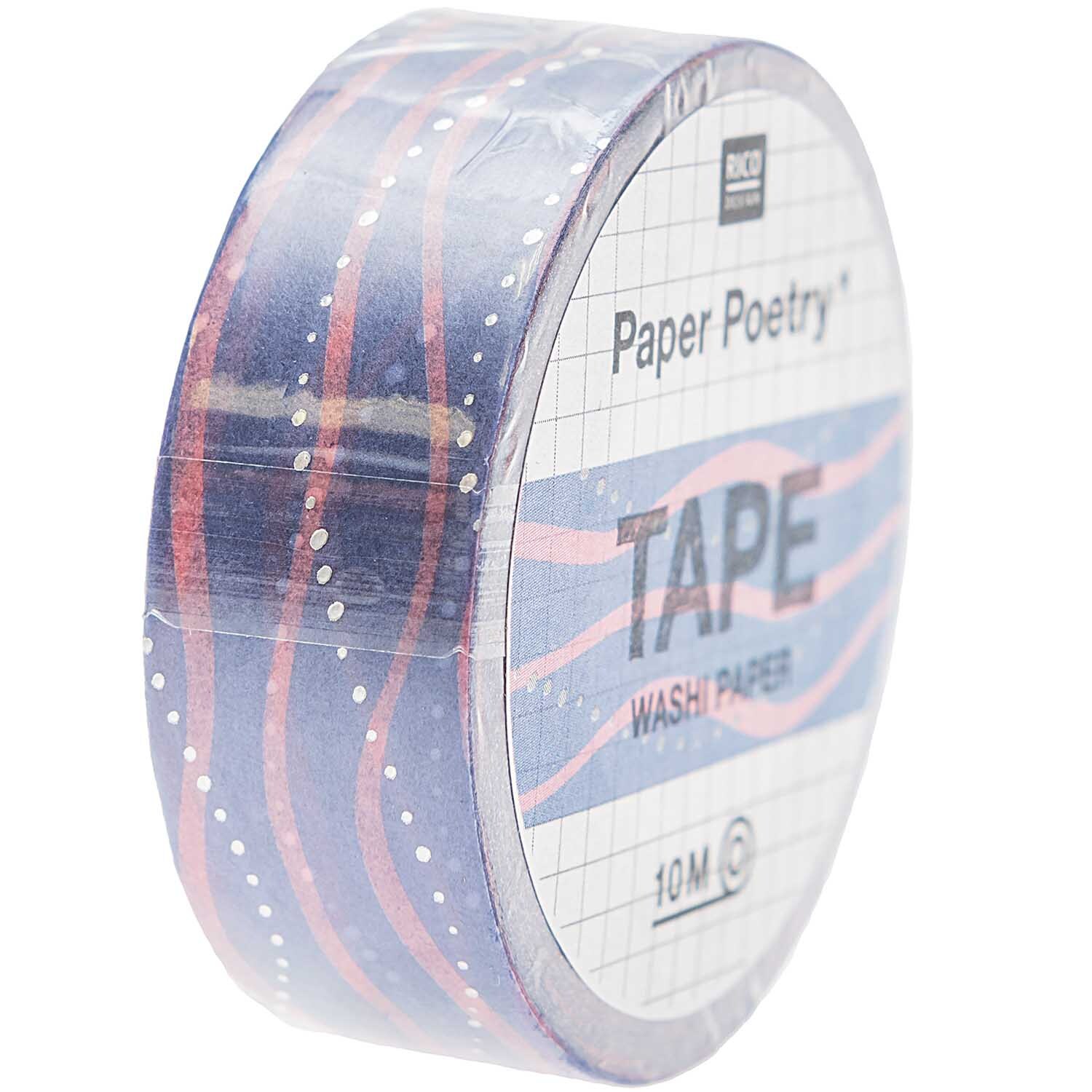 Paper Poetry Tape Mermaid Wellen blau-rosa 1,5cm 10m von Rico Design