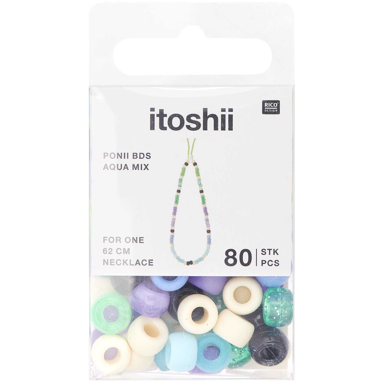 itoshii - Ponii Beads Aqua Mix 9x6mm 80 Stück von Rico Design