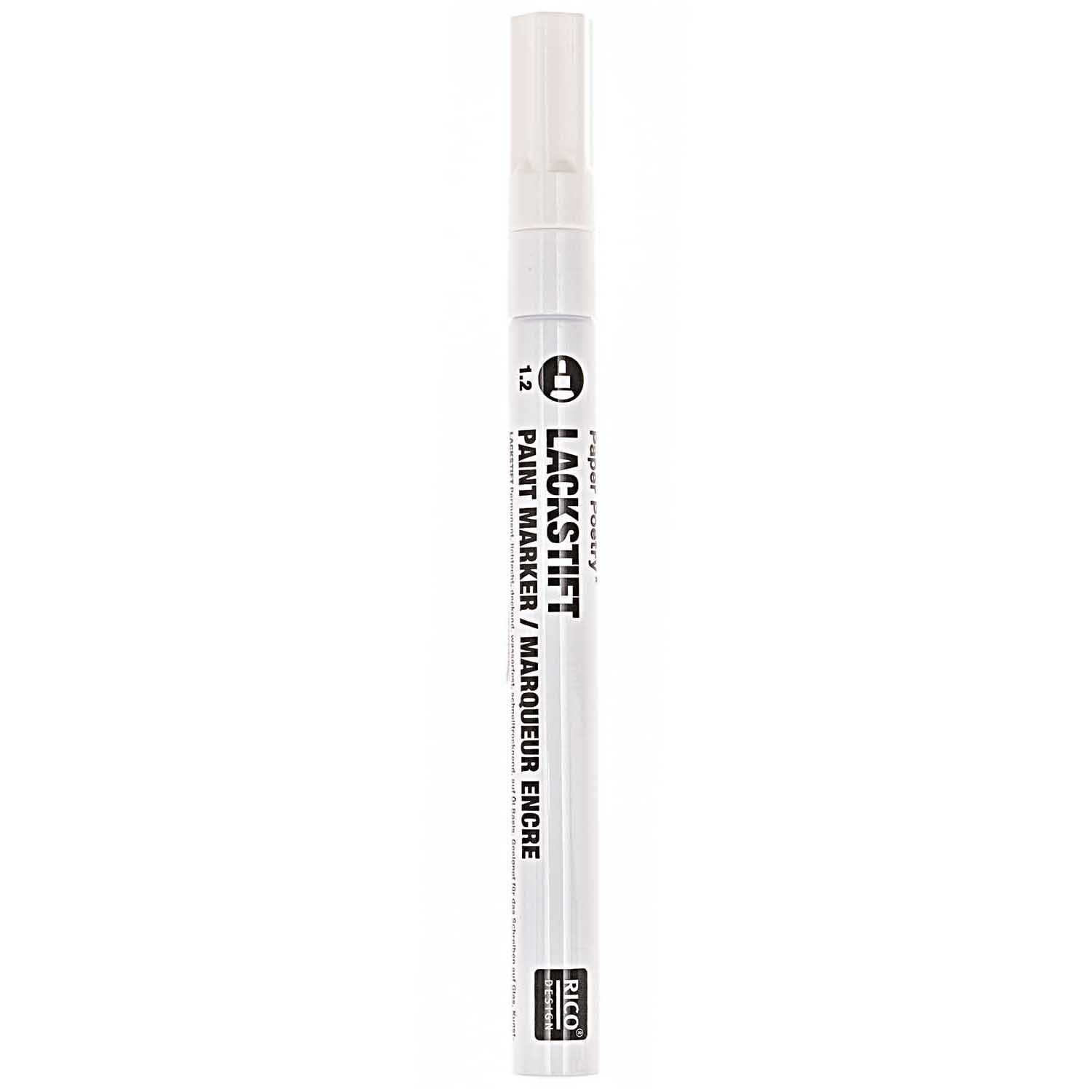Lackmarker 1,2mm von Rico Design in Weiß, ideal für präzises Zeichnen und Beschriften.