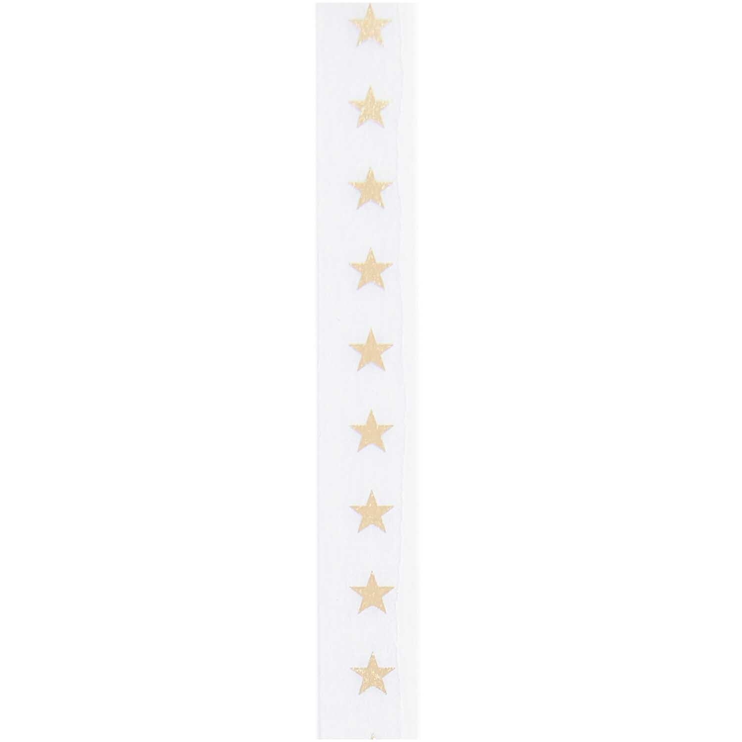Paper Poetry Tape Sterne weiß-gold 1,5cm 10m von Rico Design Paper Poetry Tape mit goldenen Sternen auf weißem Hintergrund, 1,5 cm breit, 10 m lang.