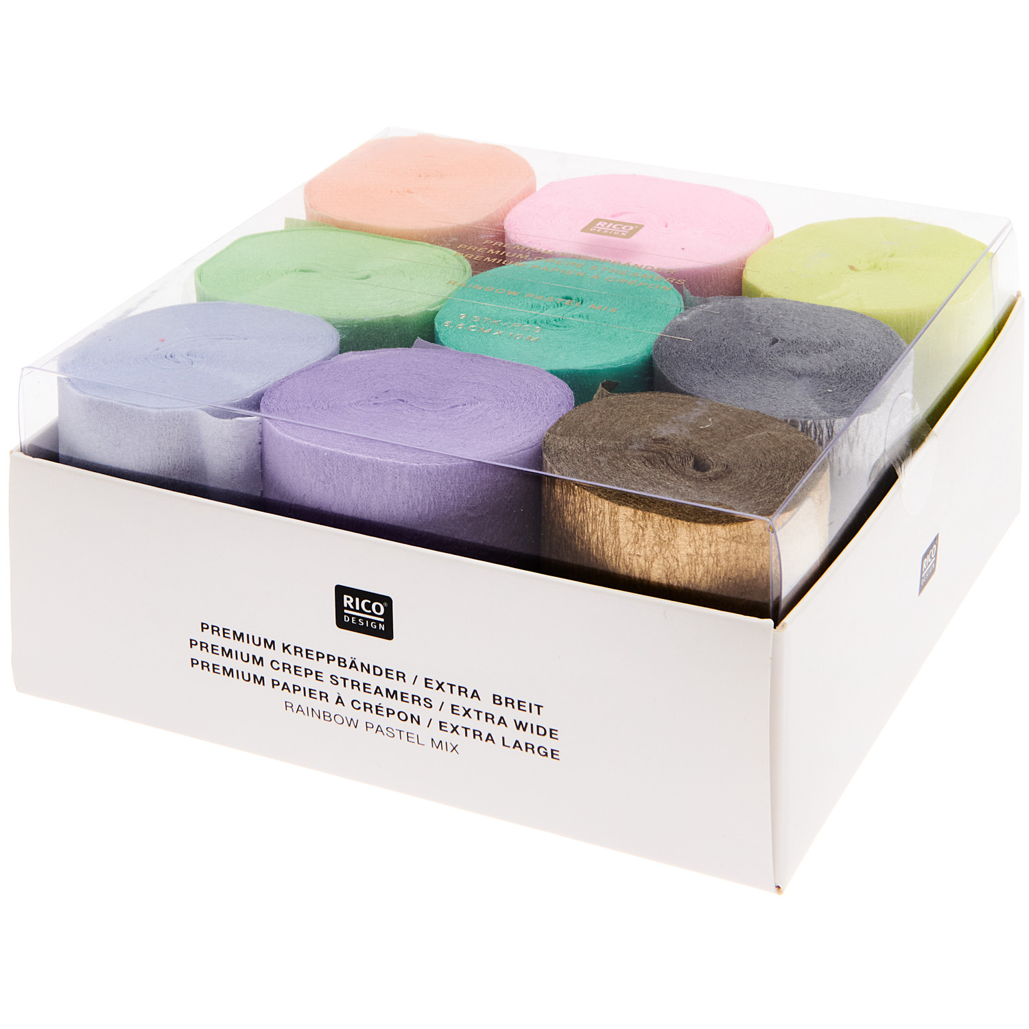 Kreppbänder extra breit Regenbogen Pastell Mix 5,5cmx10m 9 Stück von Rico Design
