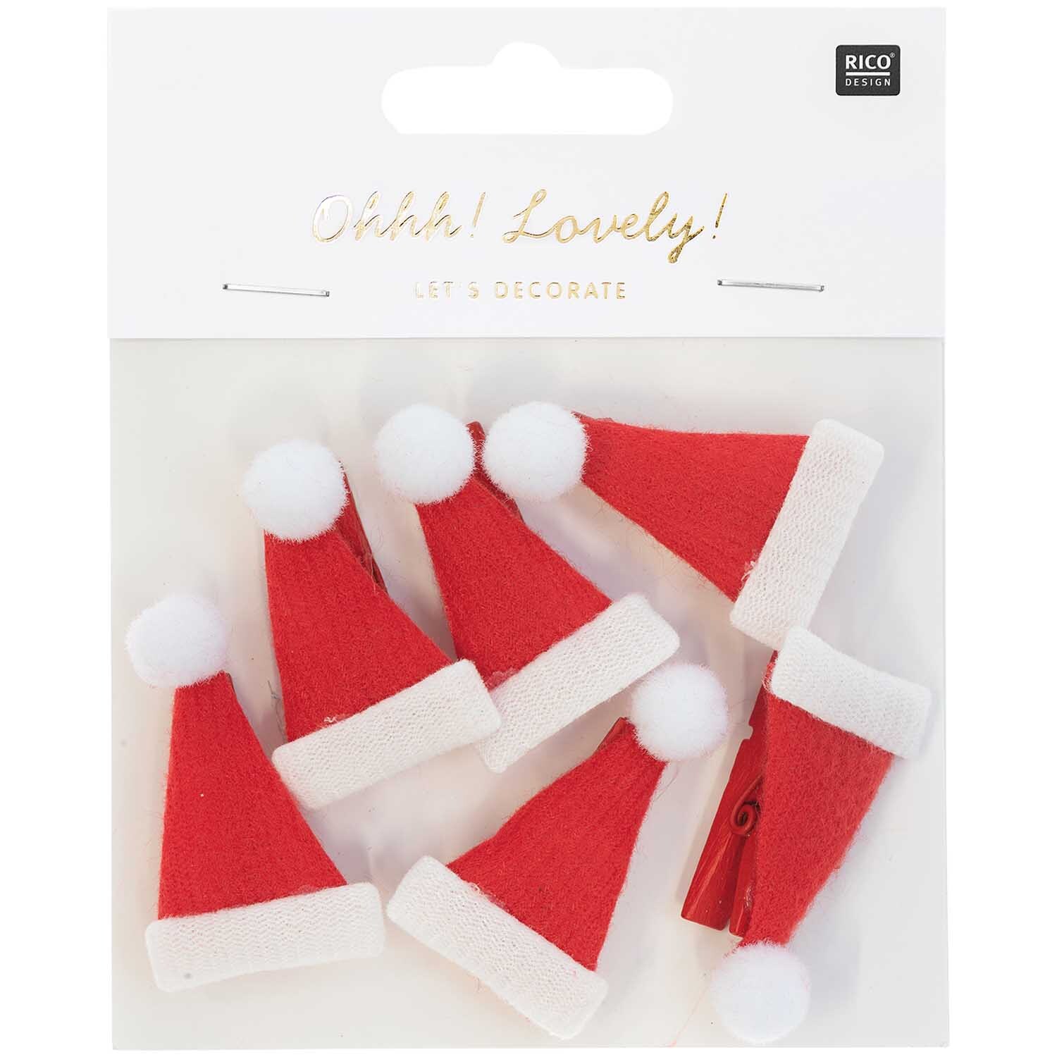 Dekoklammern Weihnachtsmützen rot 3,5cm 6 Stück von Rico Design