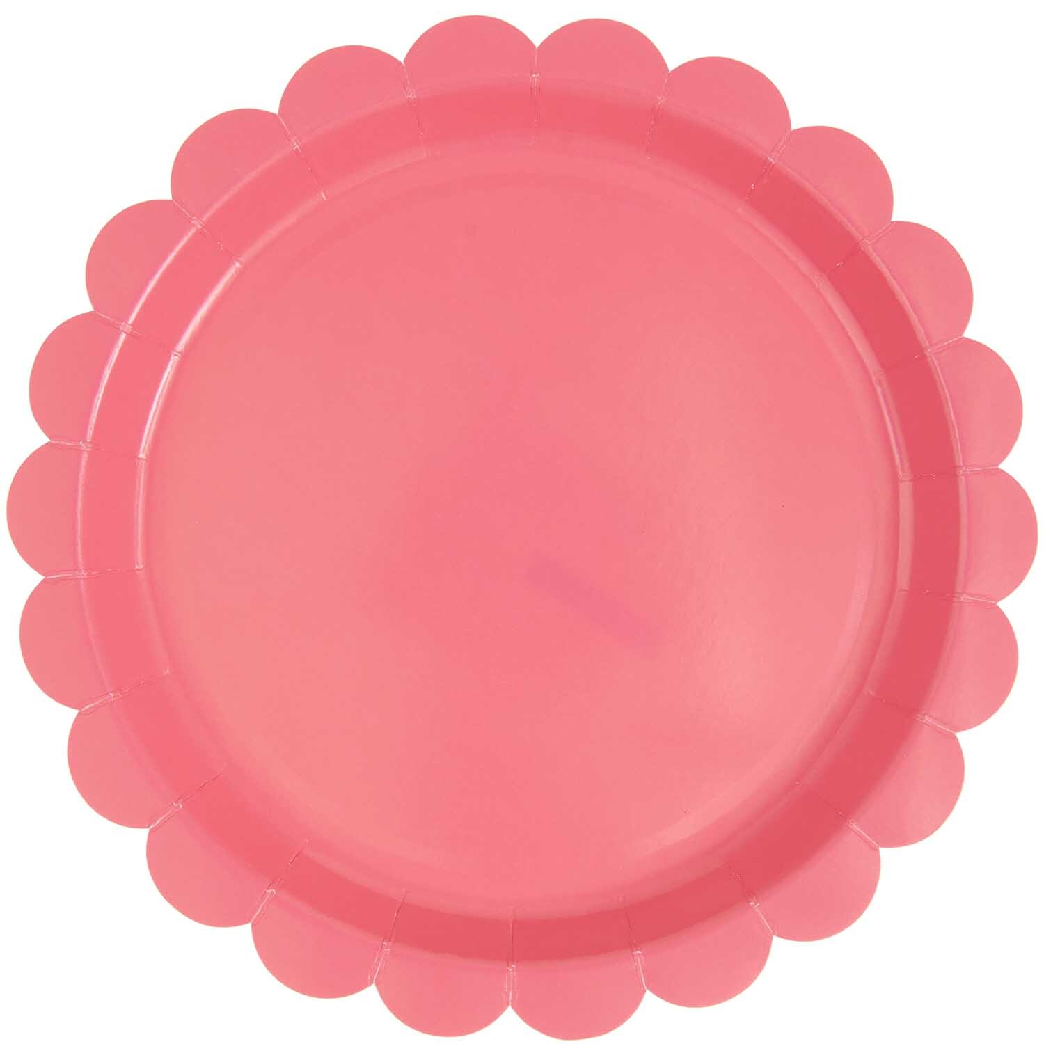 Pappteller mit Wellenrand in leuchtendem Neon Pink, 23 cm, 8 Stück, von Rico Design. Ideal für Partys.