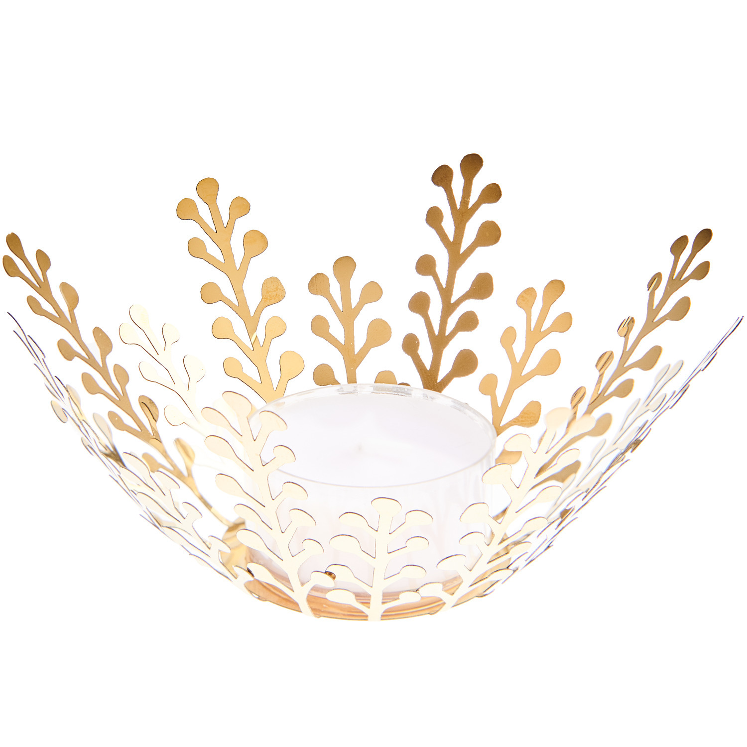 Metallteelichthalter Farnblätter Gold  Ø16cm von Rico Design
