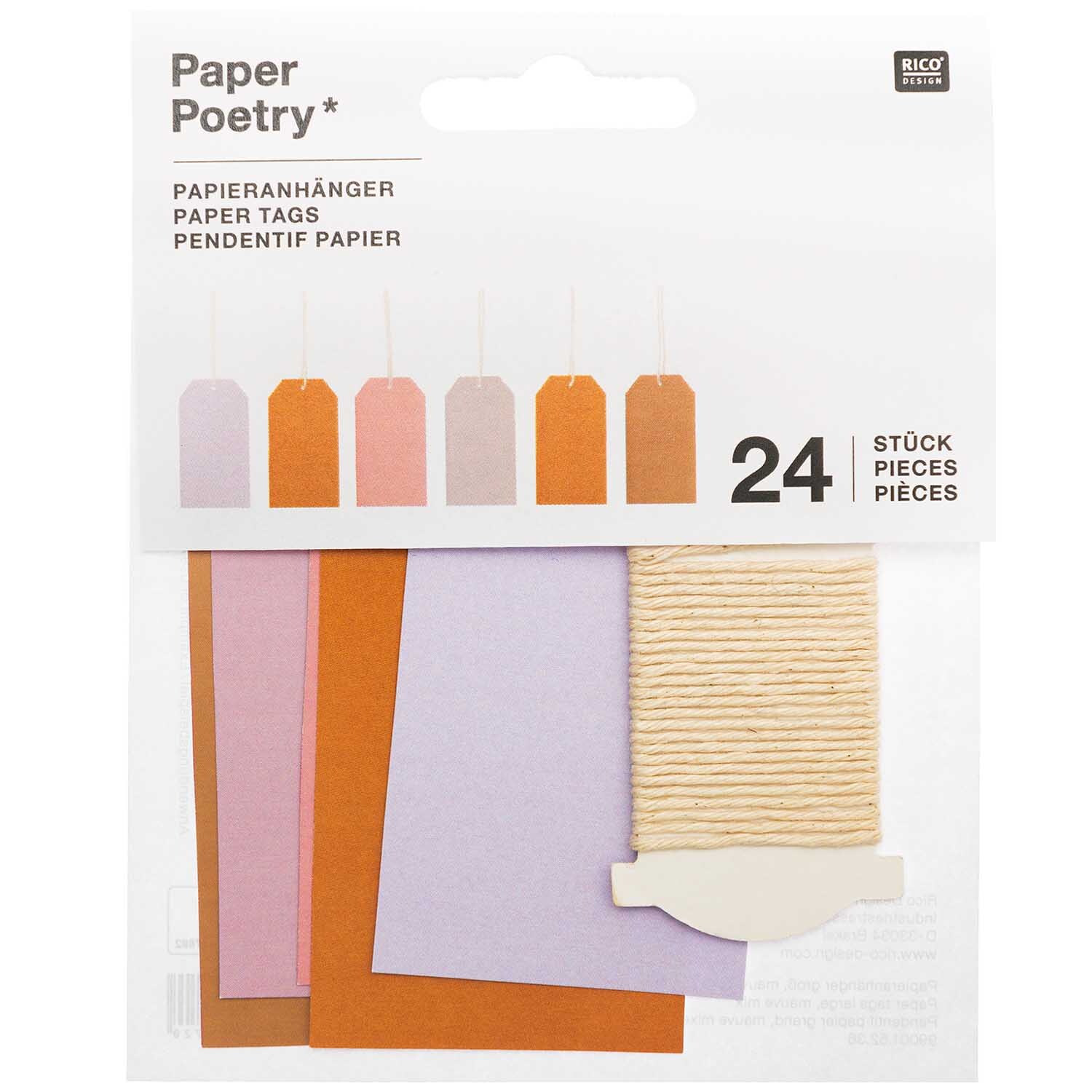 Paper Poetry Papieranhänger groß in verschiedenen Farben, 24 Stück, ideal für kreative Projekte.