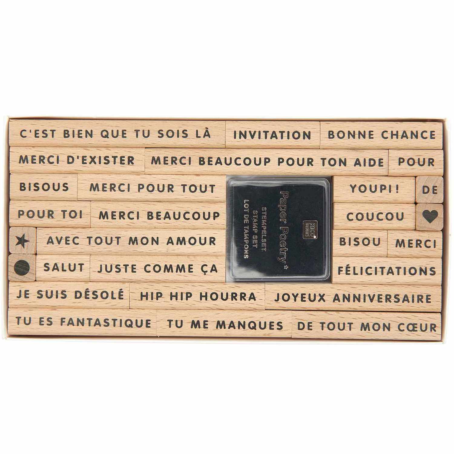Paper Poetry XL Stempelset Texte Französisch Félicitations 29-teilig von Rico Design