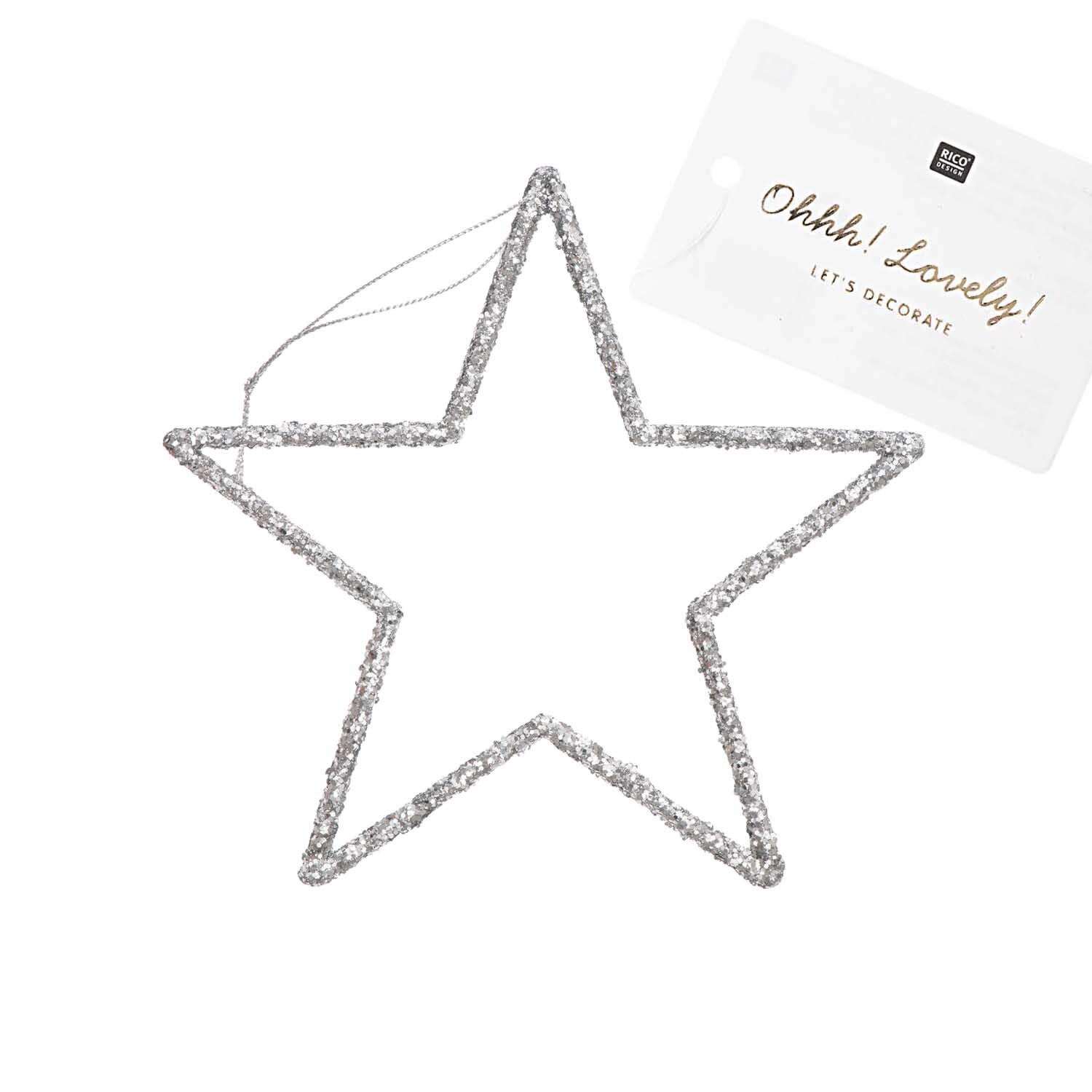 Hänger Stern mit Glitter silber von Rico Design, ideal für festliche Dekorationen.