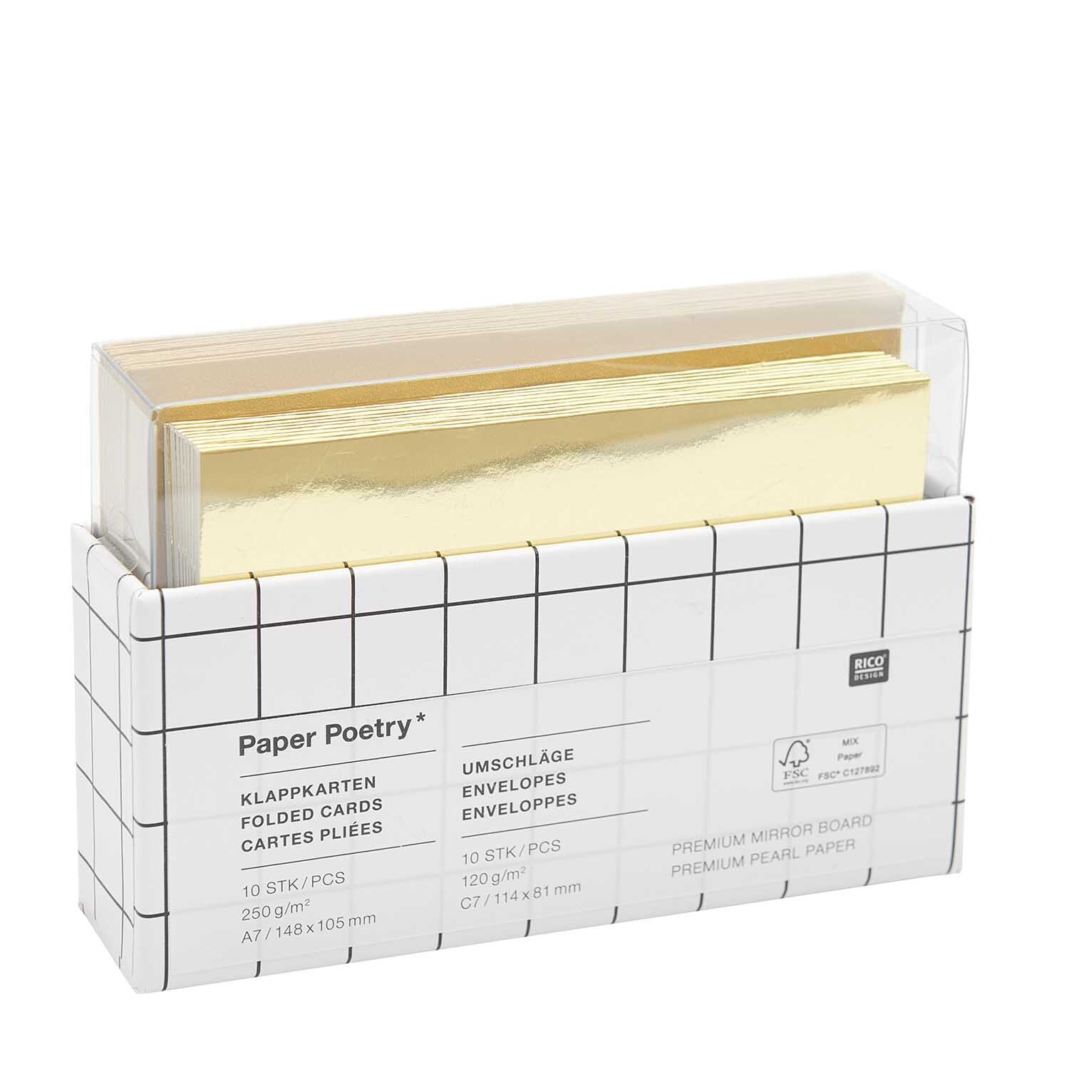 Paper Poetry Kartenset Spiegelkarton gold A7/C7 20-teilig von Rico Design