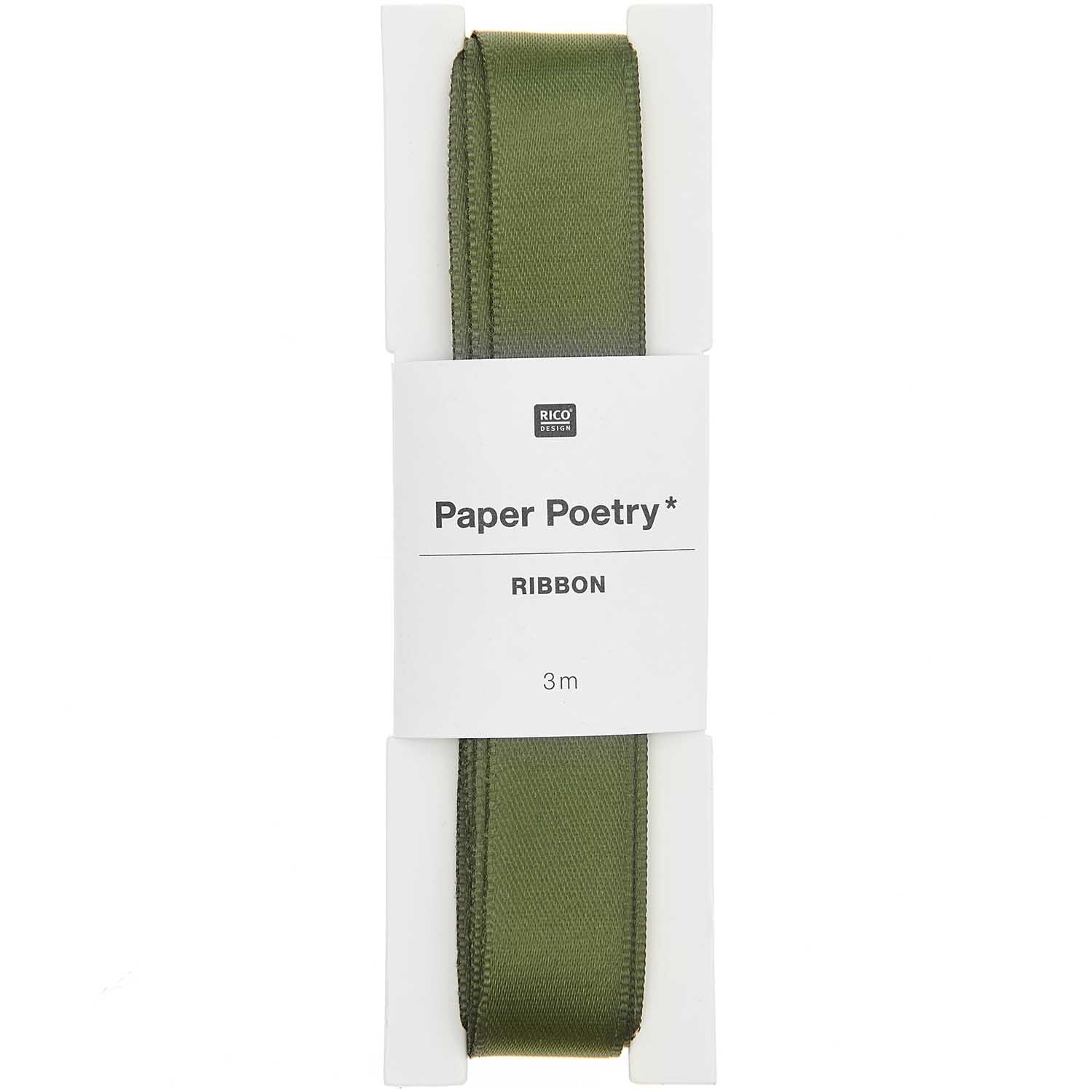 Paper Poetry ruban de satin 16mm 3m Couleur Olive from Rico Design Paper Poetry Satinband in Olivgrün, 16mm breit und 3m lang, ideal für kreative Projekte.