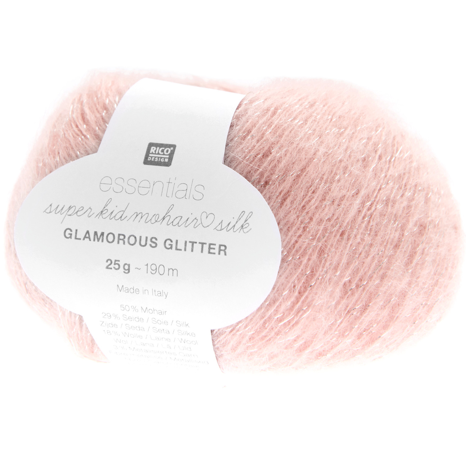Essentials Super Kid Mohair Loves Silk Glamorous Glitter 25g 190m Couleur Abricot from Rico Design Essentials Super Kid Mohair Loves Silk Glamorous Glitter in Apricot, 25g, 190m, von Rico Design. Ideal für Strickset Dreieckstuch Modell 07.