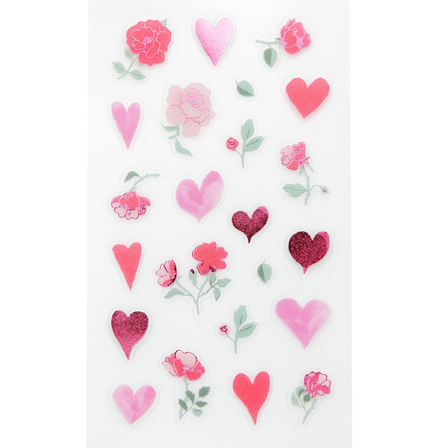 Paper Poetry Foliensticker Herzen/Blumen: Bunte Sticker mit Herzen und Blumen in Rot- und Rosatönen auf transparentem Hintergrund. Ideal für kreative Projekte.