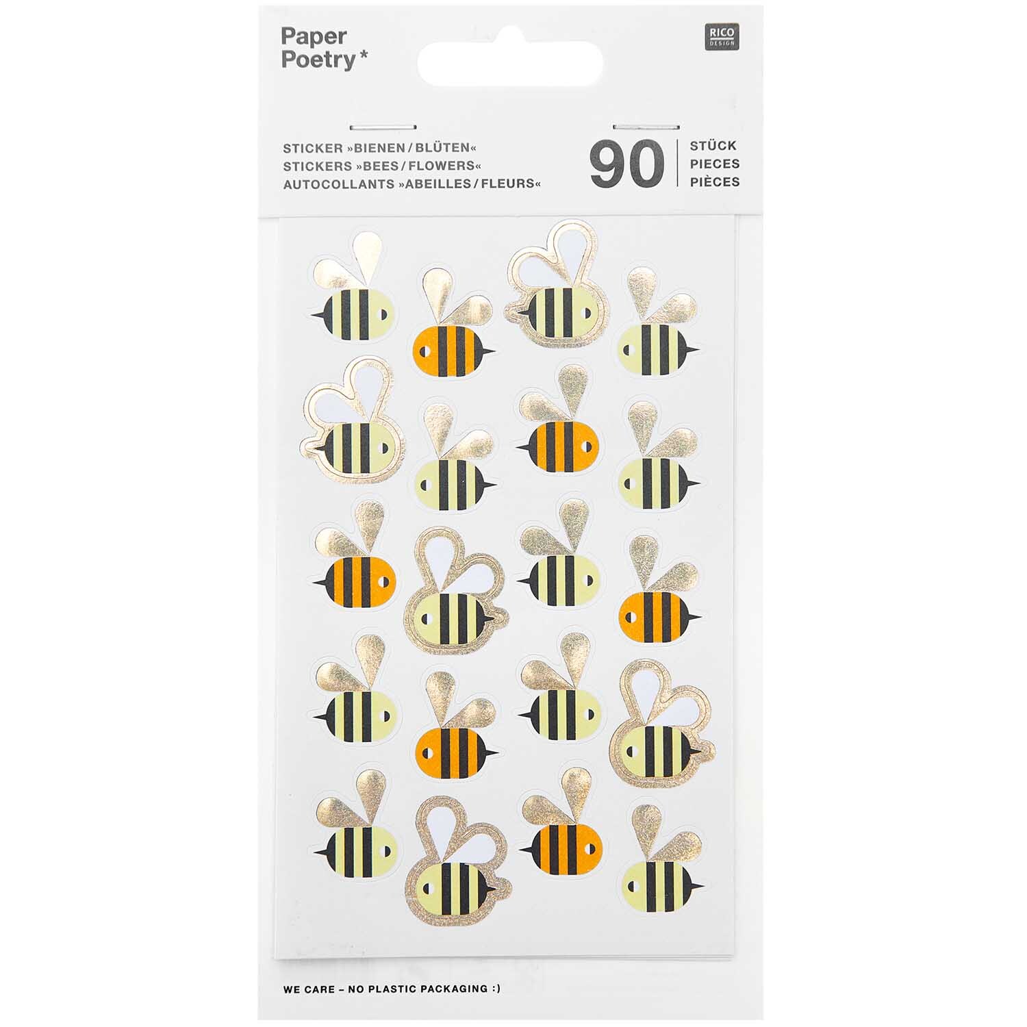 Paper Poetry Sticker Bienen & Blüten: Bunte Bienensticker von Rico Design auf weißem Hintergrund, ideal für kreative Projekte.