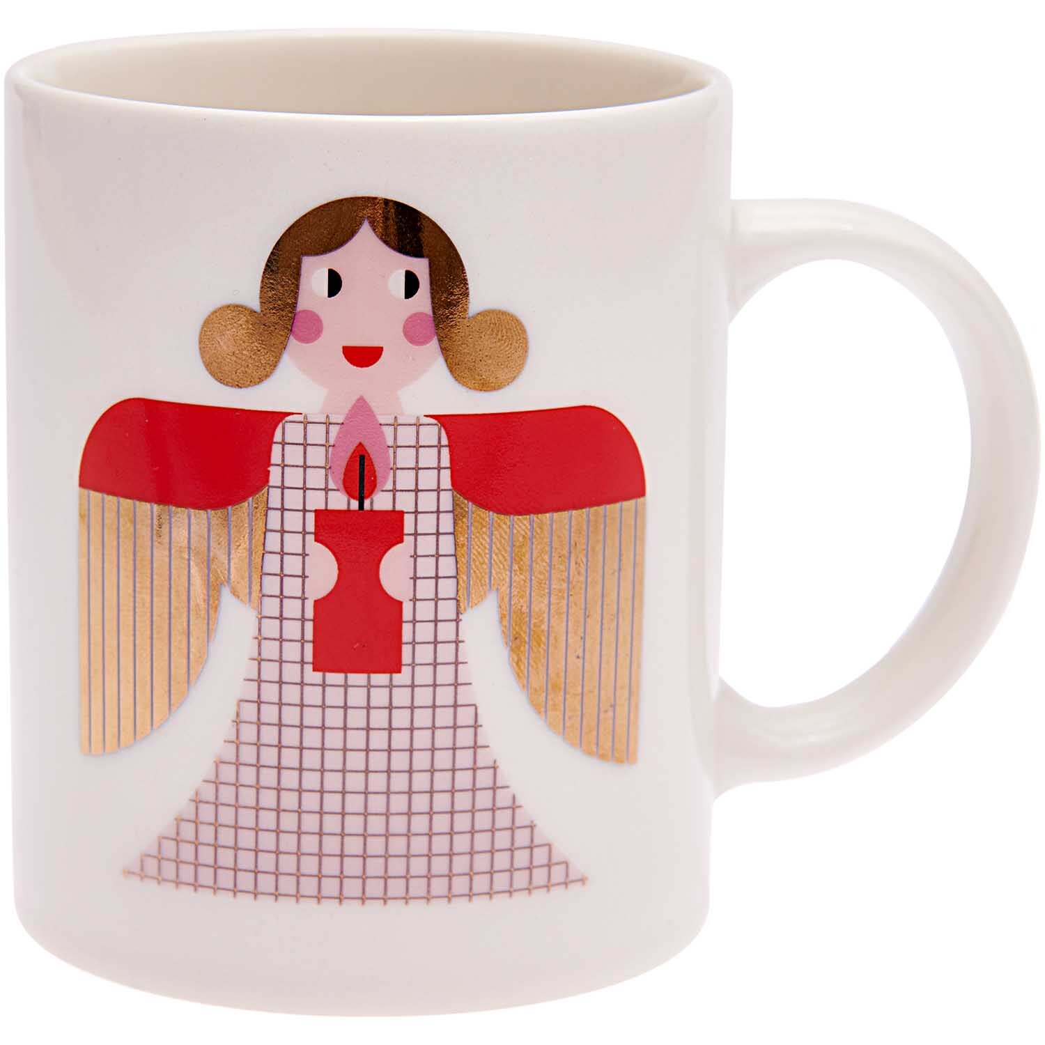 Porzellan Tasse Engel 8x9,5cm mit Engelmotiv in Rot und Gold von Rico Design, ideal für festliche Anlässe.