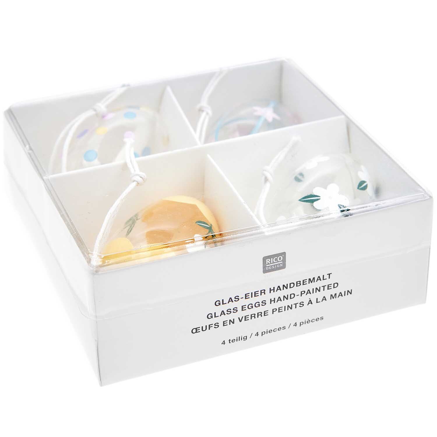Glas Eier transparent handbemalt 4 Stück Ø 3cm von Rico Design