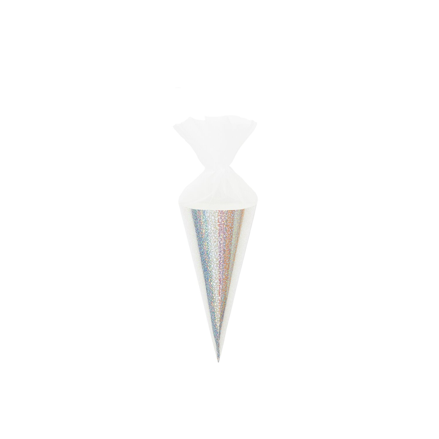 Schultüte Rohling mit Tüllverschluss Irisierend 20cm Farbe Glitter Weiß von Rico Design Schultüte Rohling mit Tüllverschluss Irisierend, 20cm, von Rico Design. Weißer Glittereffekt für festliche Anlässe.