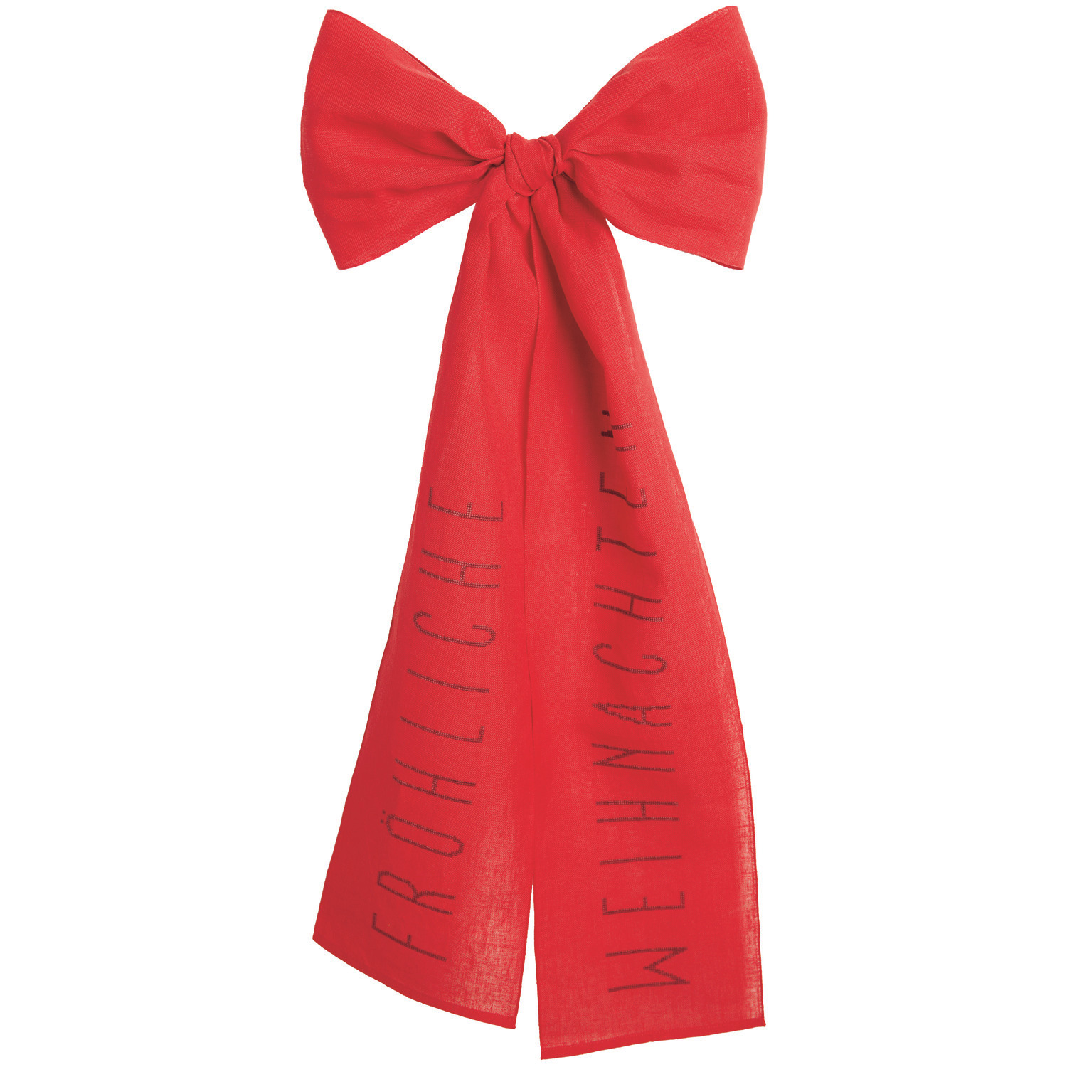 Stickpackung Schleife Fröhliche Weihnachten: Rote Schleife mit Schriftzug, 38x80cm, von Rico Design. Perfekt für festliche Dekorationen.