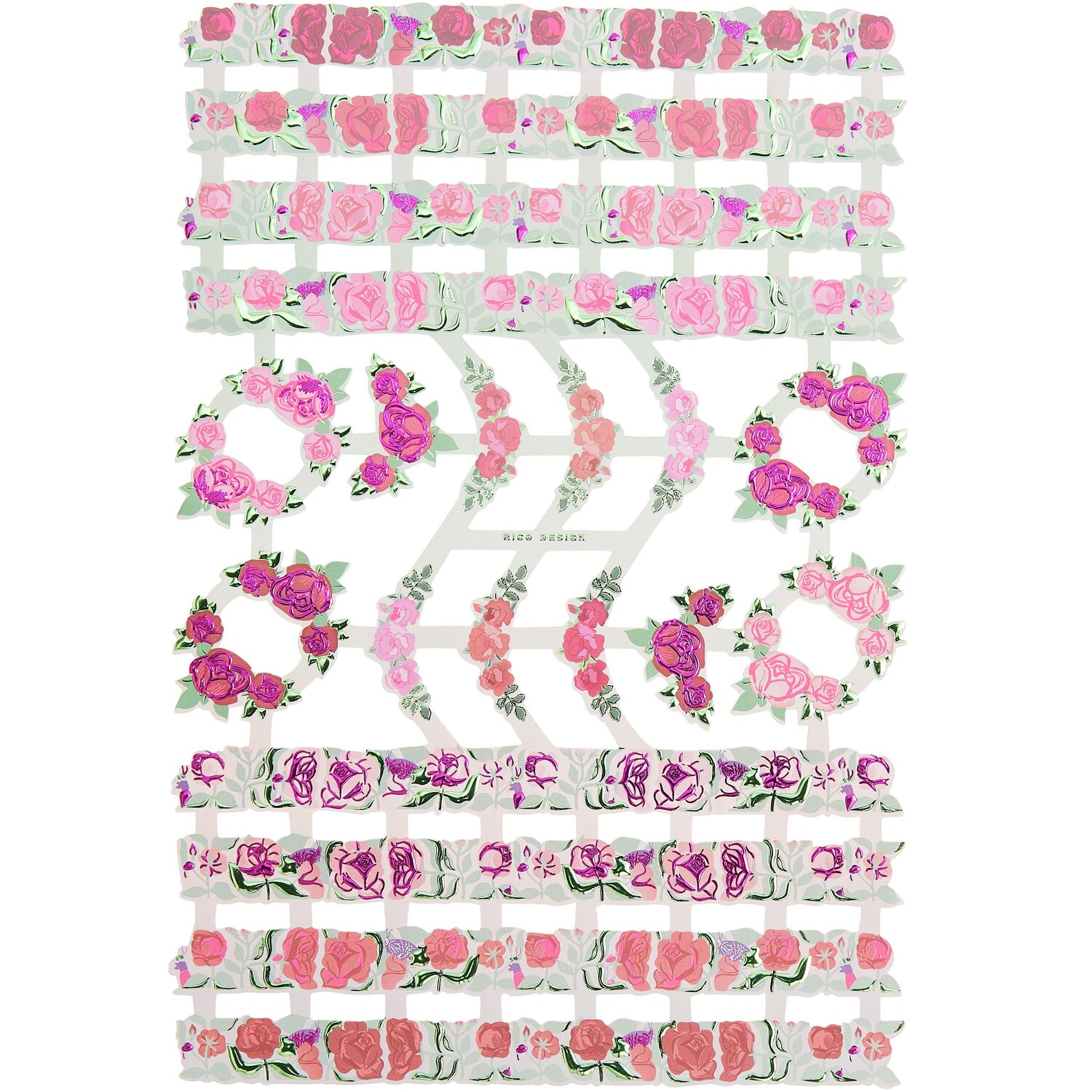 Paper Poetry Glanzbilder Rosen Bordüren, 1 Blatt mit rosa und lila Rosenmotiven, ideal für kreative Bastelprojekte und Dekorationen.