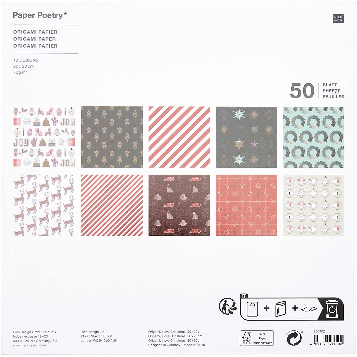 Paper Poetry Origami I love Christmas 50 Blatt von Rico Design