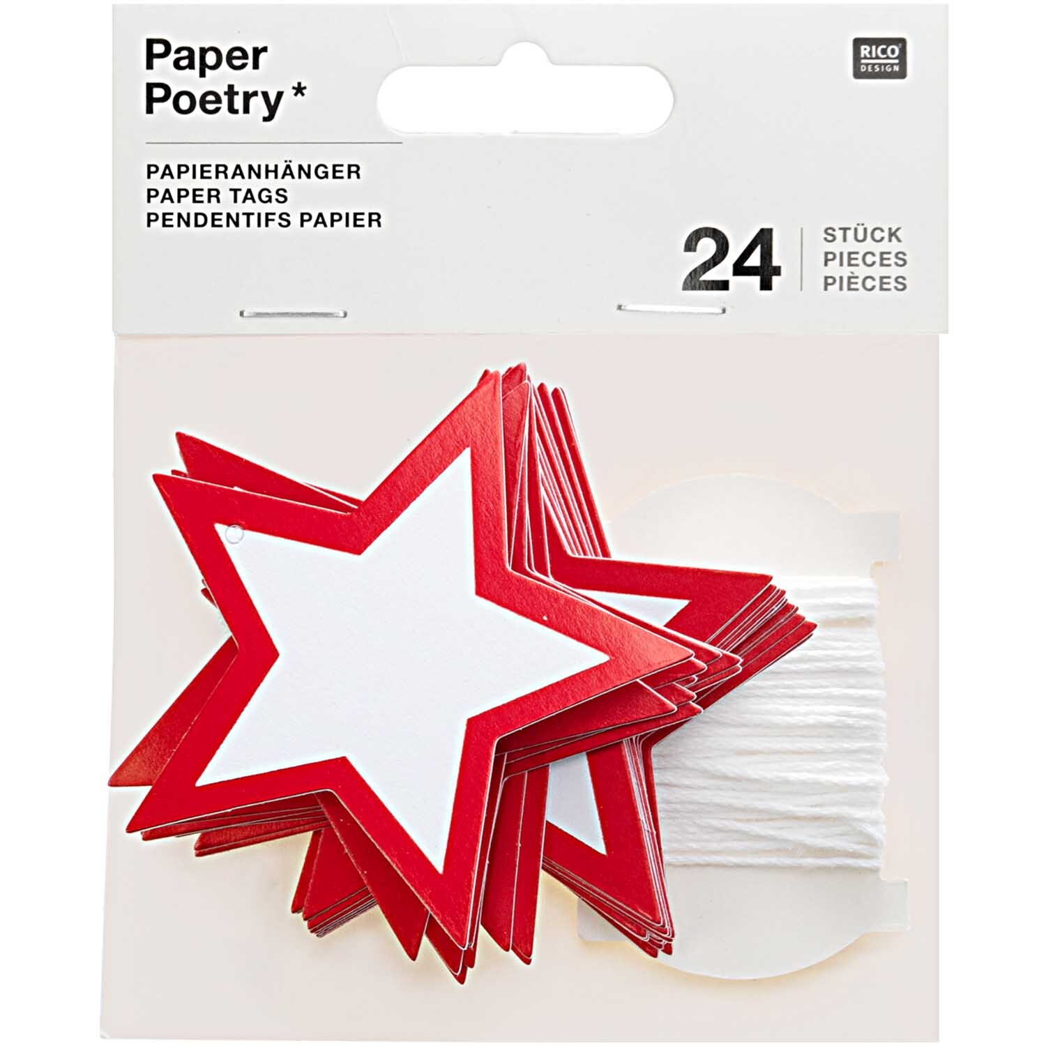 Paper Poetry Papieranhänger Stern mit Hot Foil 6,5x6,5cm 24 Stück Farbe Weiß-Rot von Rico Design Paper Poetry Papieranhänger in Sternform, 24 Stück, in Weiß-Rot, ideal für kreative Dekorationen.