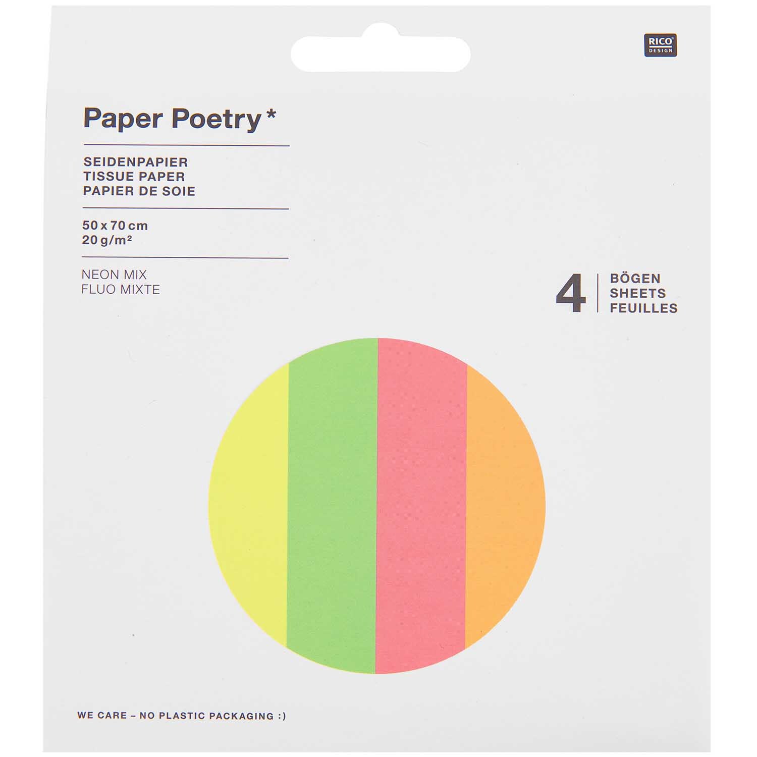 Paper Poetry Seidenpapier Neon 50x70cm 20g/m² 4 Bogen von Rico Design