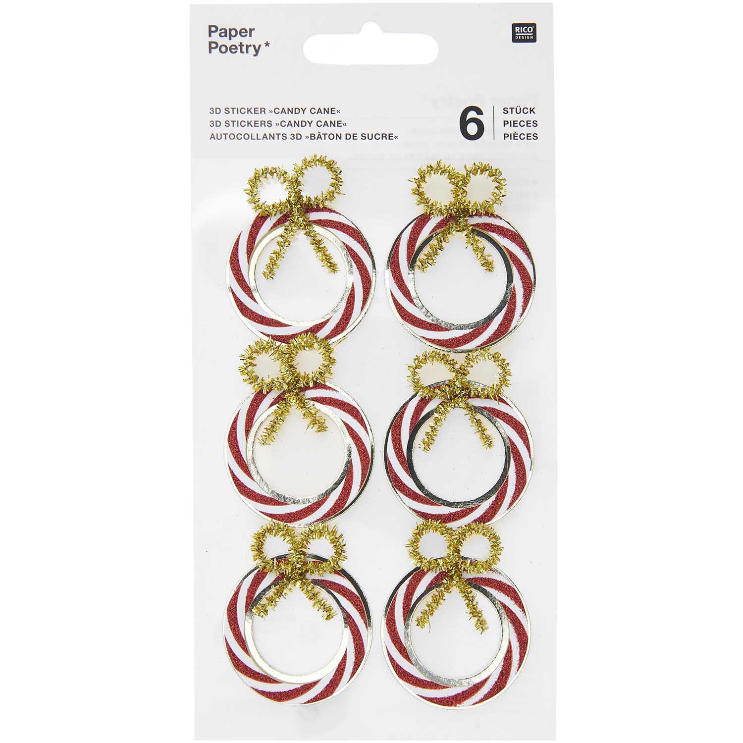 Paper Poetry 3D-Sticker Candy Cane 6 Stück von Rico Design