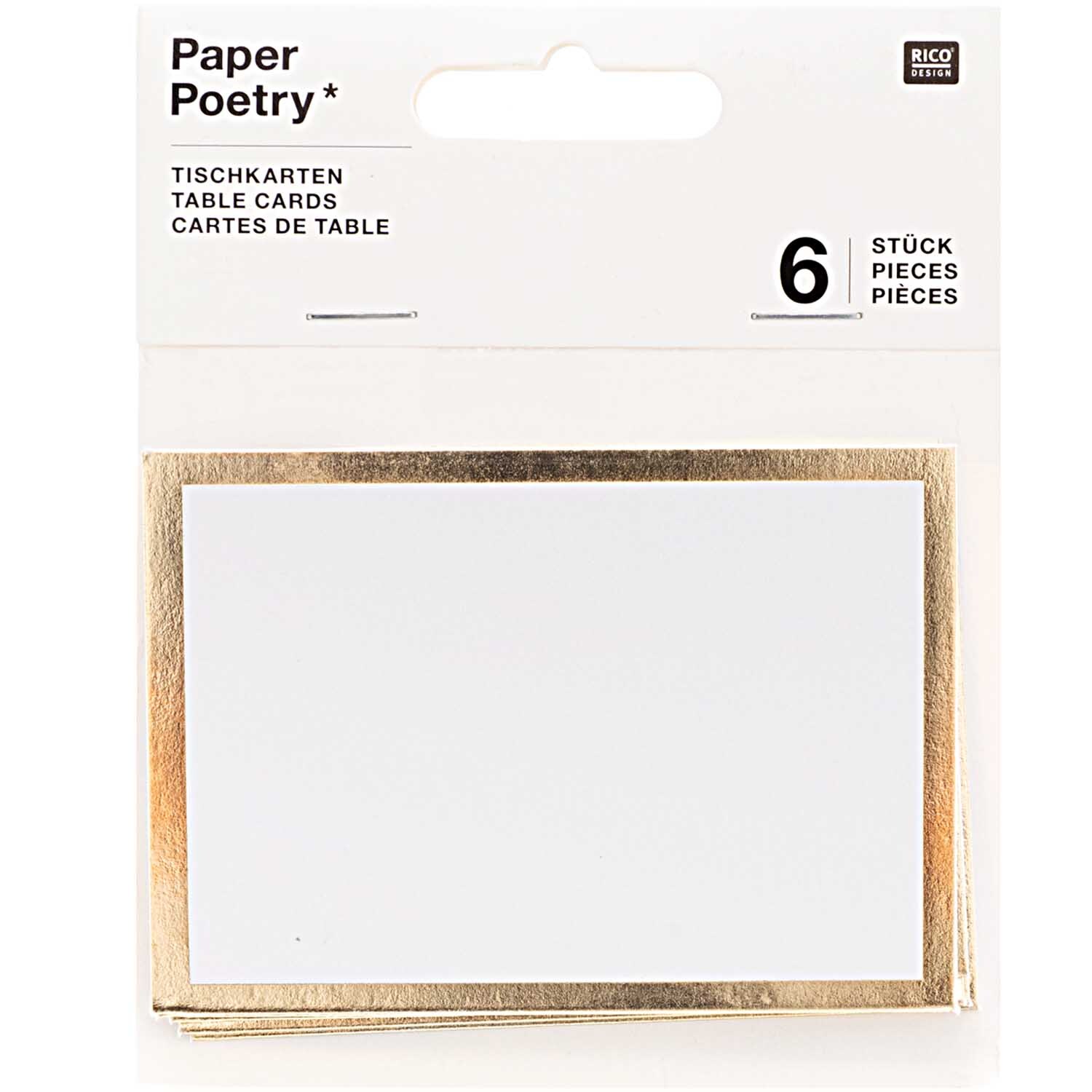 Paper Poetry Tischkarten mit Hot Foil, 6 Stück, zeigen elegante goldene Ränder, ideal für stilvolle Anlässe. Marke: Rico Design.