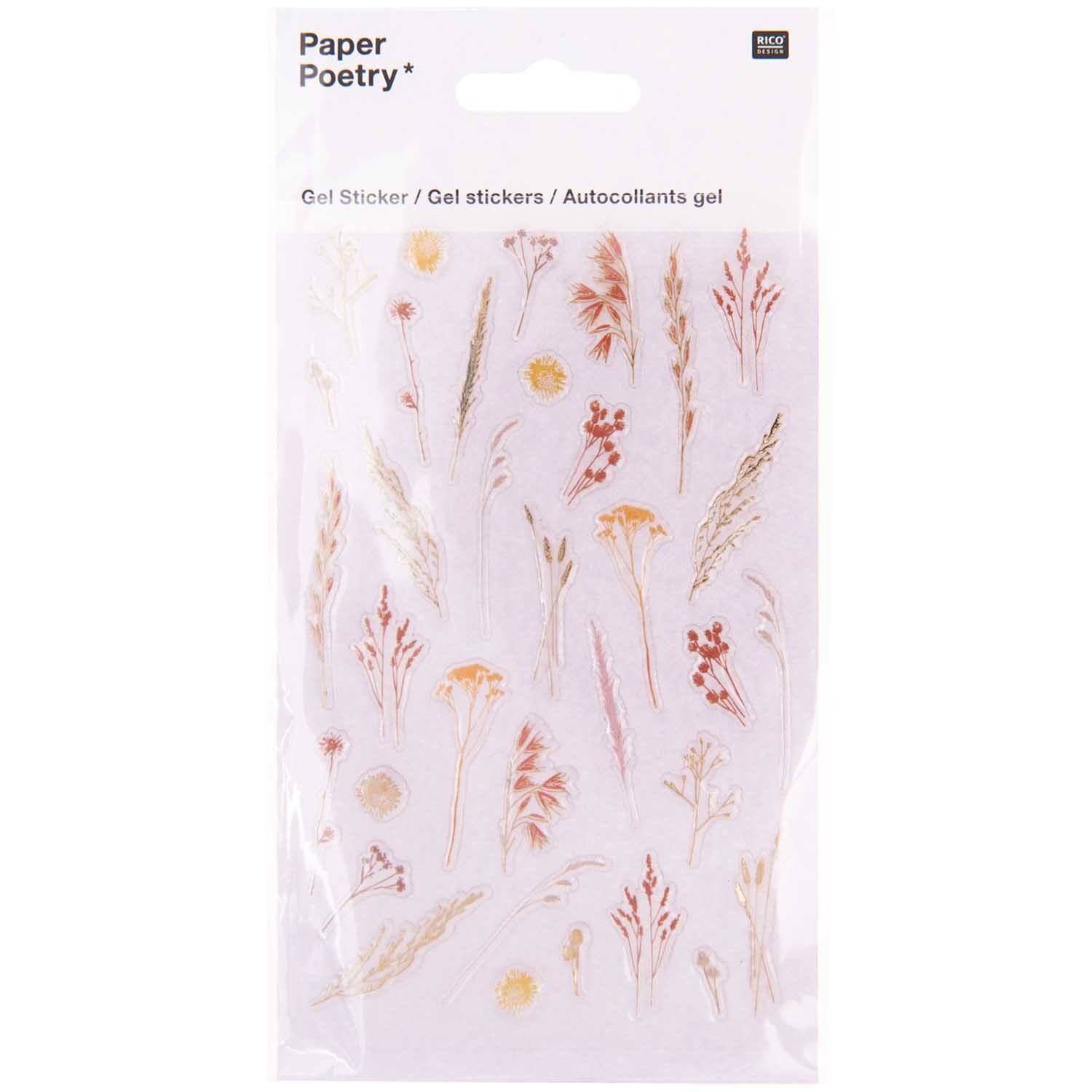 Paper Poetry Gelsticker Gräser von Rico Design mit zarten Gräsermotiven auf transparentem Hintergrund. Ideal für kreative Projekte.