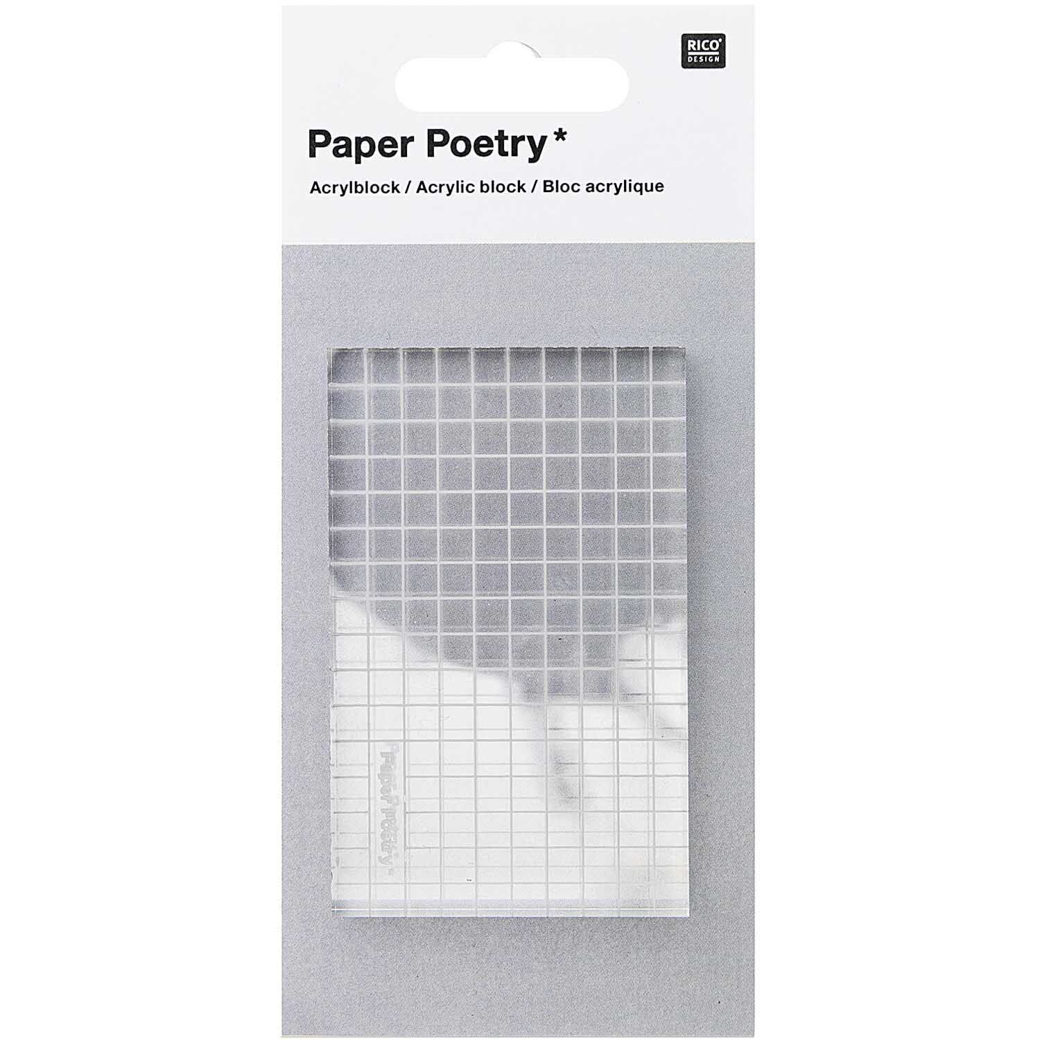 Paper Poetry Acryl-Stempelblock 5x7cm von Rico Design, transparent, ideal für präzises Stempeln.