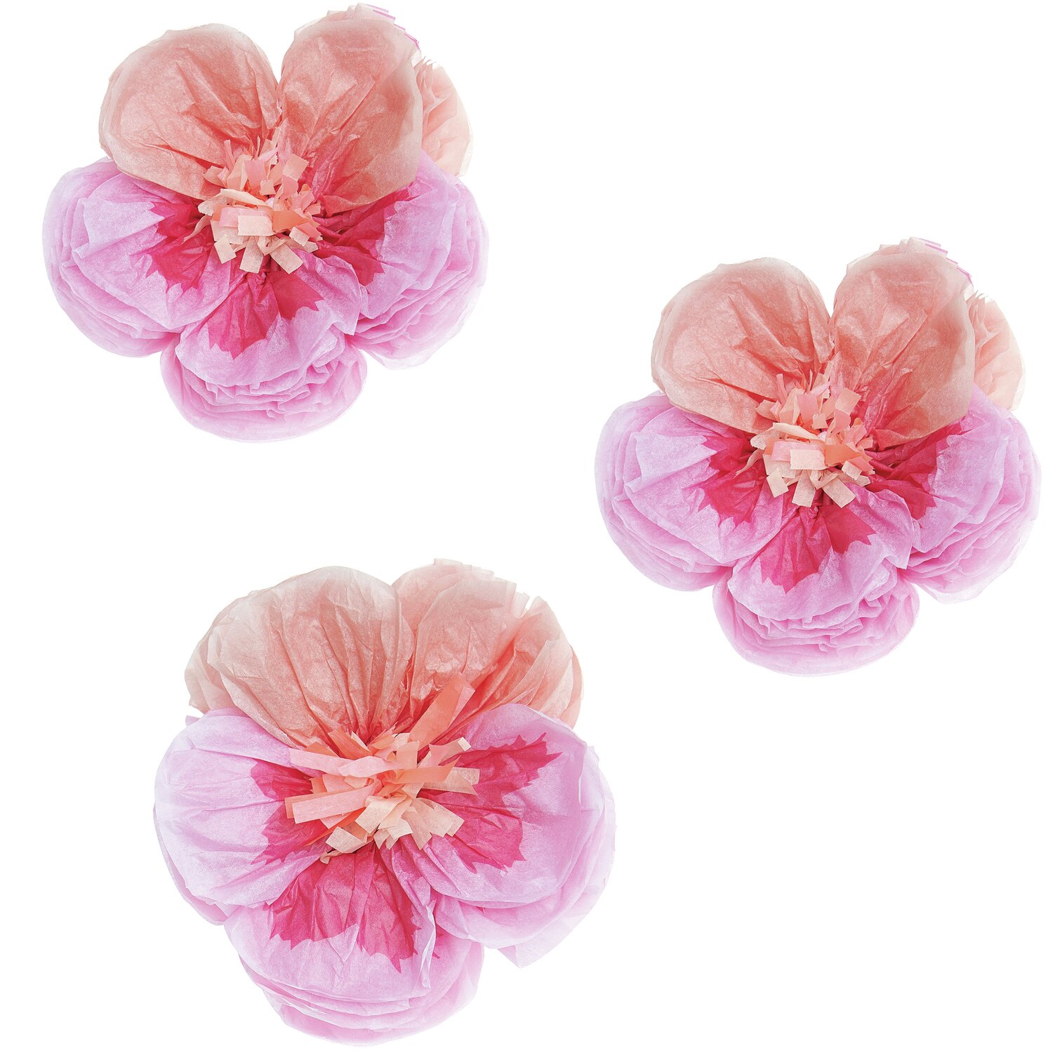 Seidenpapierblumen Stiefmütterchen in Pink von Rico Design, drei Stück, dekorativ arrangiert.