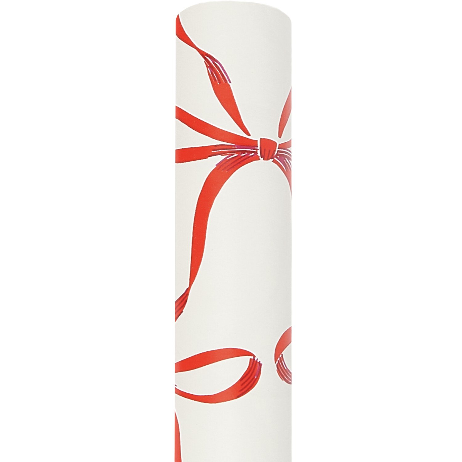 Geschenkpapier mit Schleifen Classic: Weißes Papier mit roten Schleifenmotiven, ideal für festliche Anlässe.