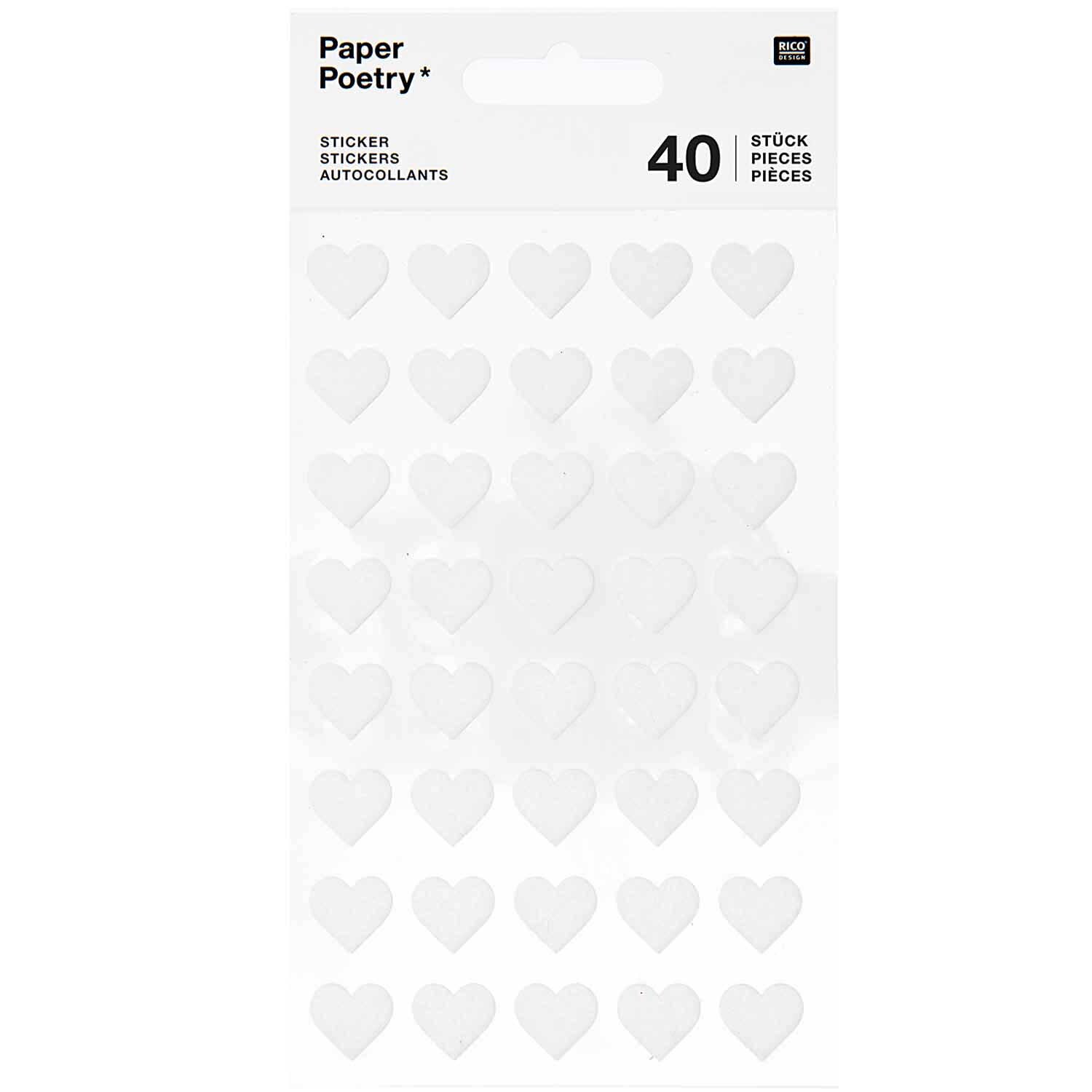 Paper Poetry Filzsticker Herzen klein 1 Blatt Farbe Weiß von Rico Design